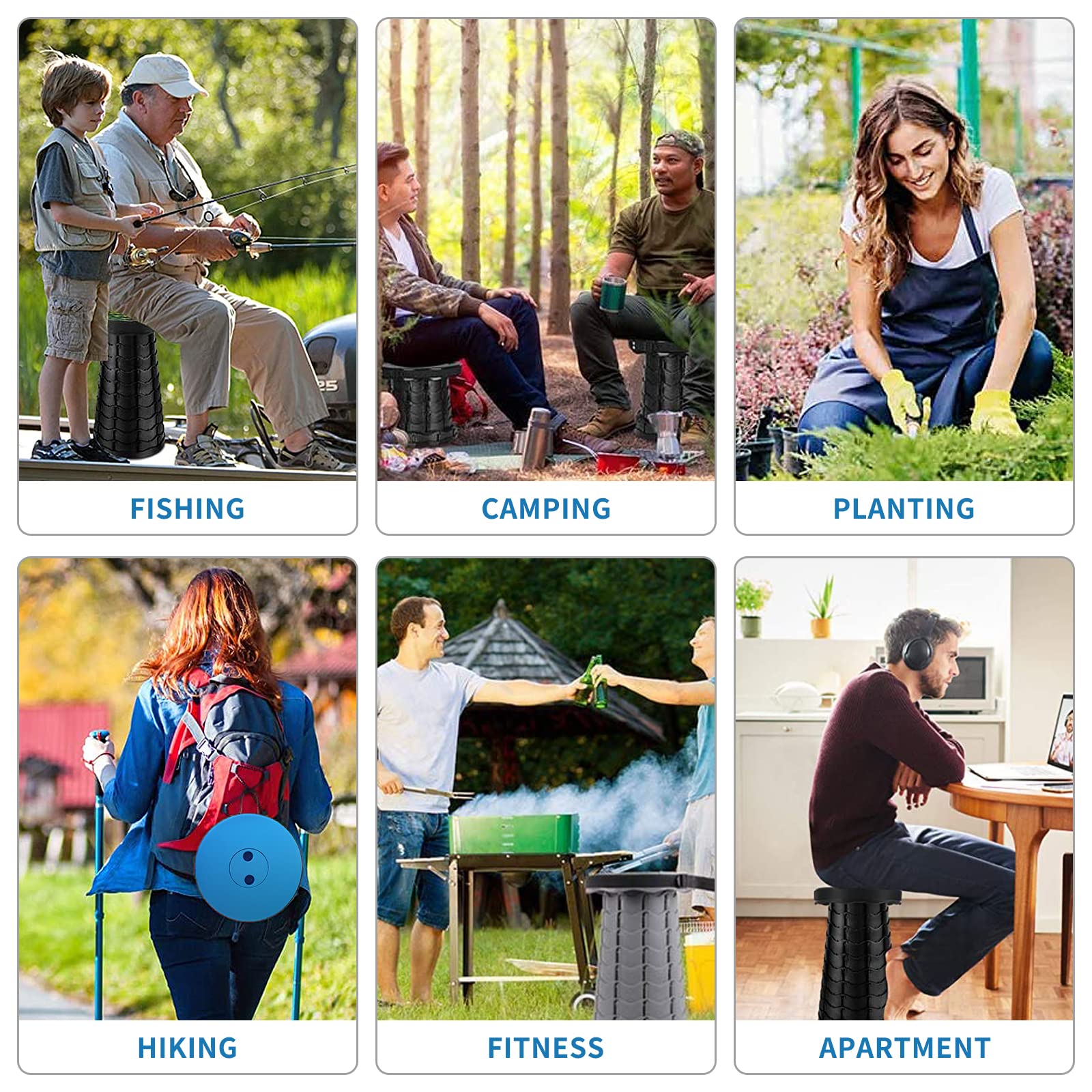 Aihoye Portable Collapsible Stool - Heavy Duty 400lbs Capacity Folding Chair for Camping, Fishing, Hiking, Travel & Outdoor Activities | Compact Telescoping Design | Perfect for Picnics, Beach, Concerts & Backyard BBQs (Blue)