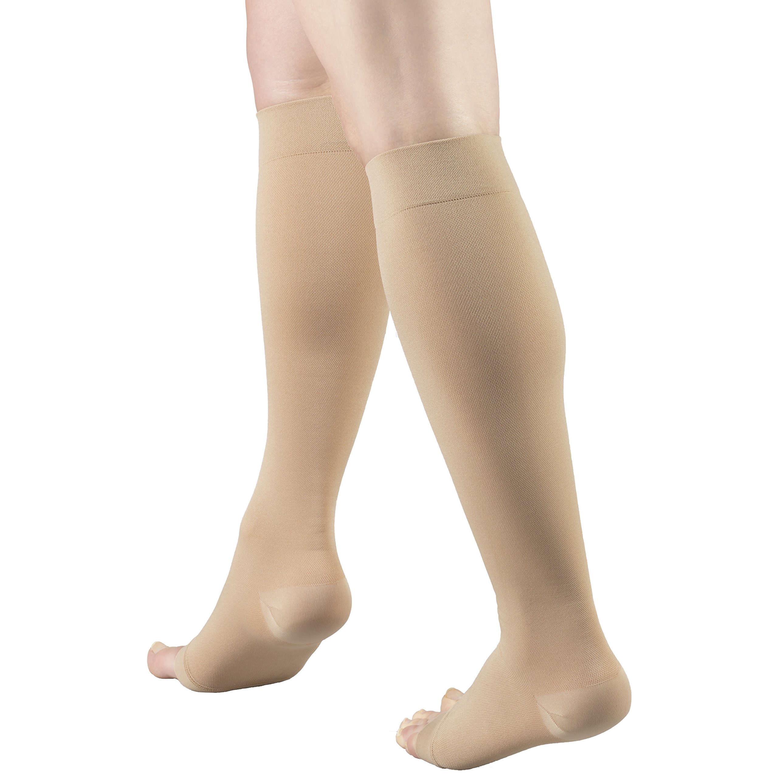 Truform 18 mmHg Knee High Open Toe Compression Stockings for Men & Women - Medium Beige - Ideal for Post-Surgery Recovery, Varicose Veins & Travel Comfort