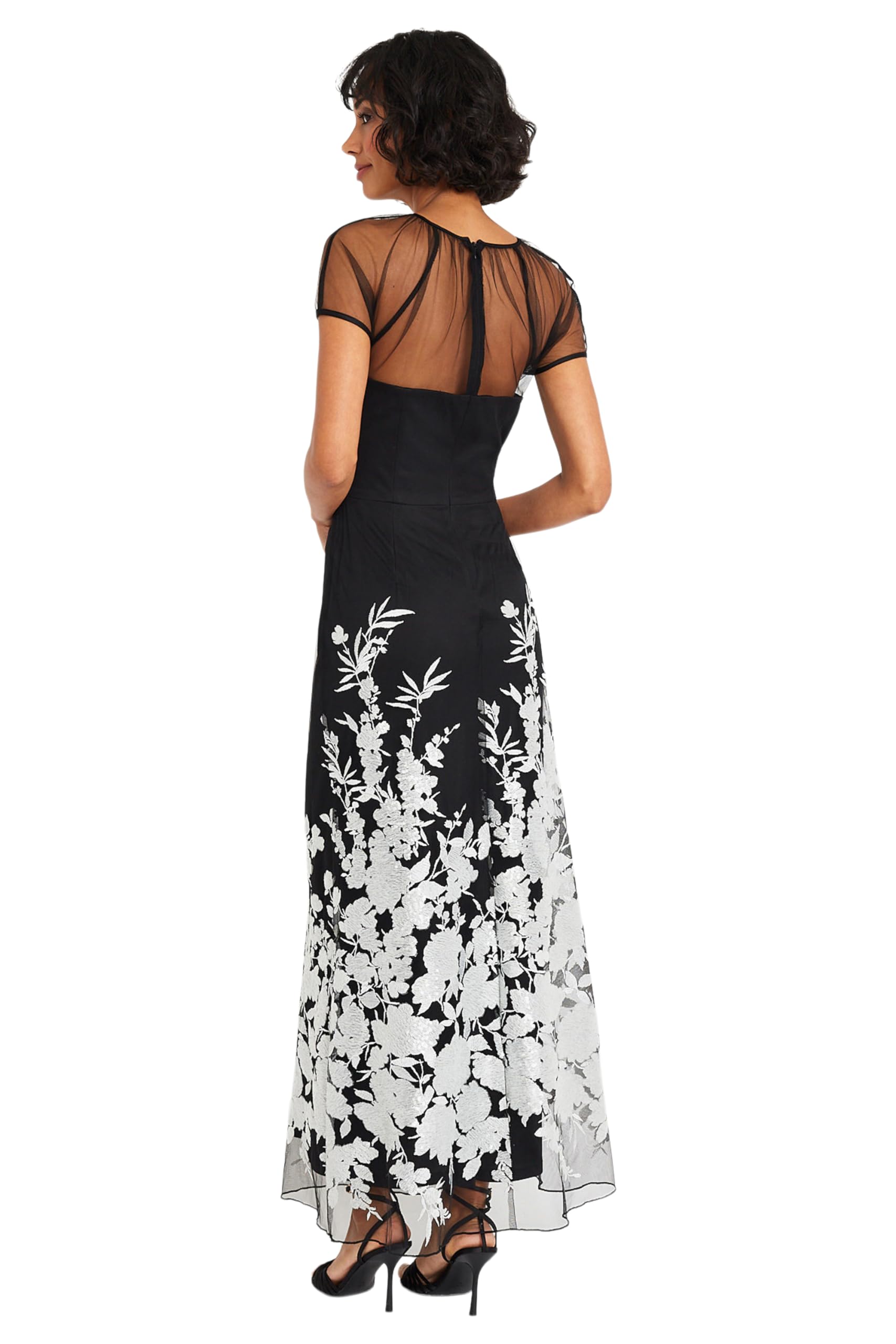 Maggy London Elegant Long Illusion Sweetheart Neckline Formal Dress for Women | Wedding Guest, Prom, Evening Gala & Special Occasion Attire