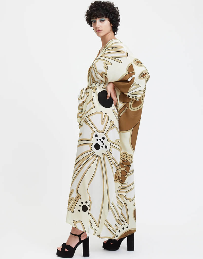 Beige French Moss Kaftan Dress - Boho Chic Loose Maxi Dress for Women | Perfect for Beach Cover Up, Summer Vacation & Boho Fashion