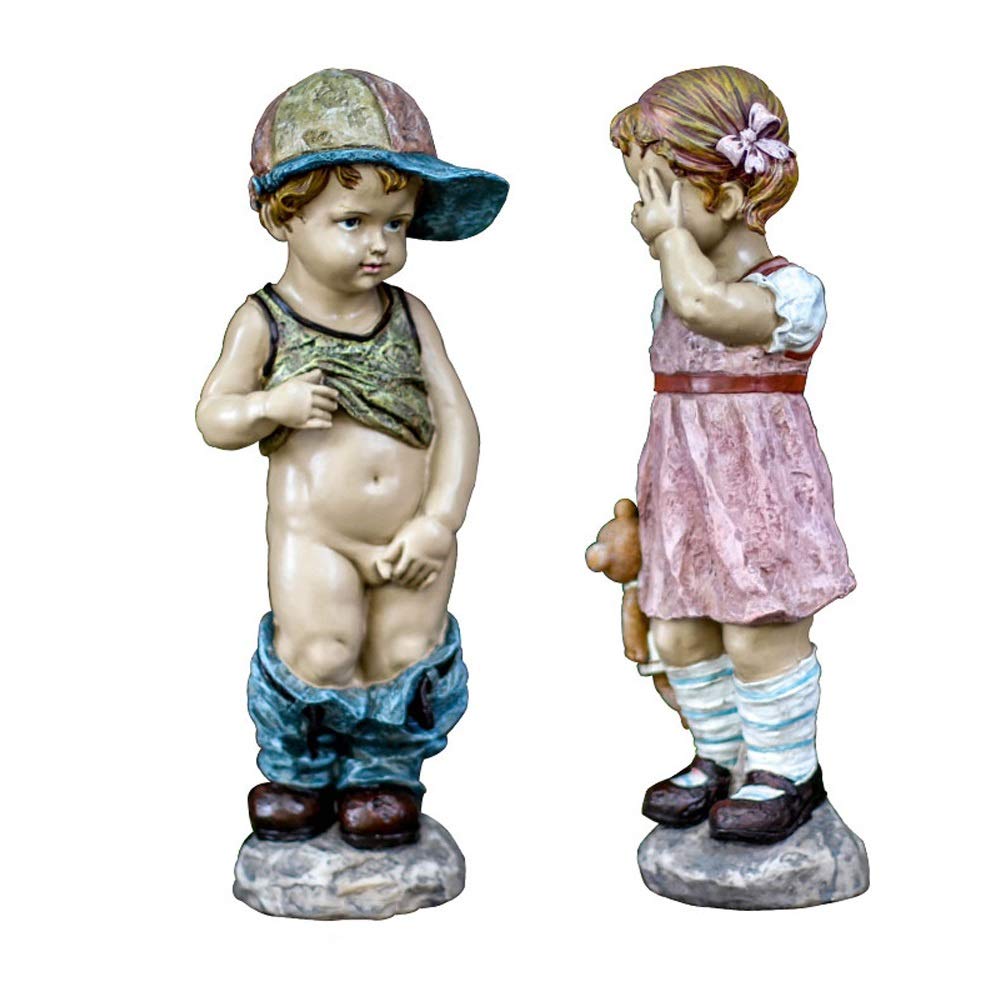 Children Garden Statues Sculptures - Outdoor Courtyard & Balcony Decor, Tabletop Craft Display, Couple Set for Home & Garden Decoration | Perfect for Patio, Lawn, Wedding & Party Decorations