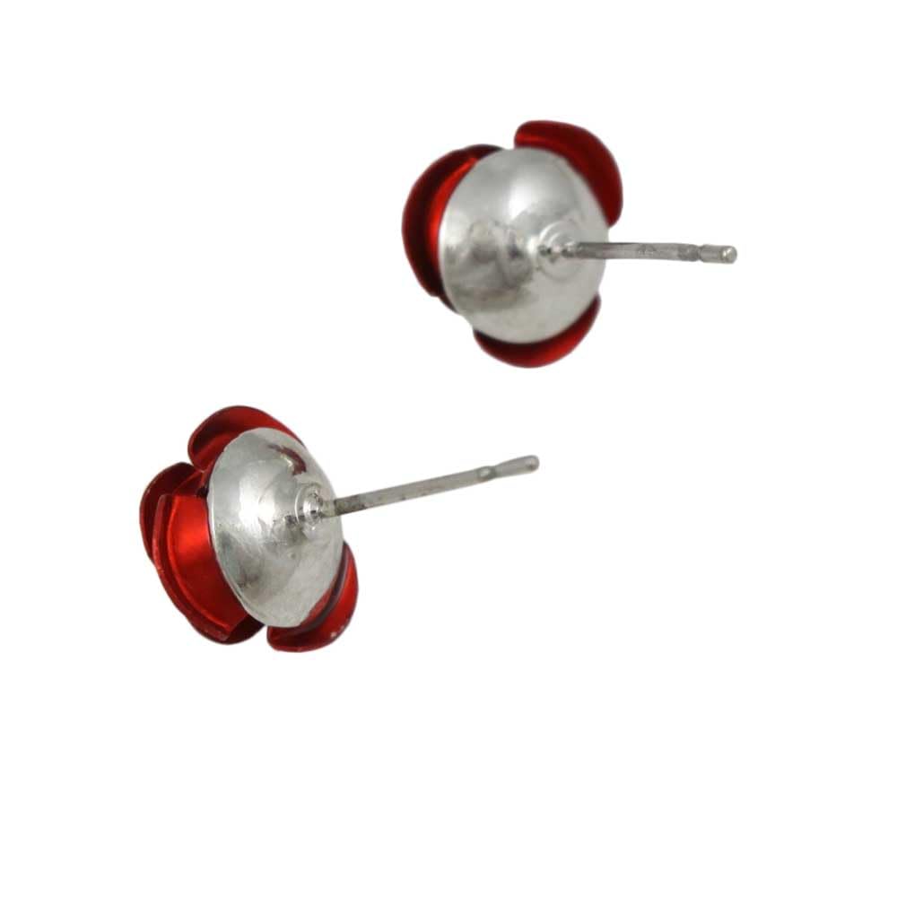 Red Aluminum Rose Flower Stud Earrings for Women - Hypoallergenic Pierced Ear Jewelry - Perfect for Valentine's Day, Anniversary Gifts & Everyday Wear