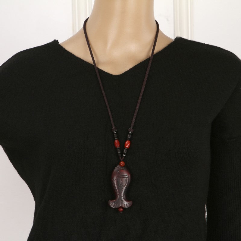 Handmade Wooden Fish Pendant Necklace - Natural Beach Jewelry for Women, Boho Style Ocean Themed Accessory | Perfect for Beach Vacations, Summer Outfits and Coastal Fashion
