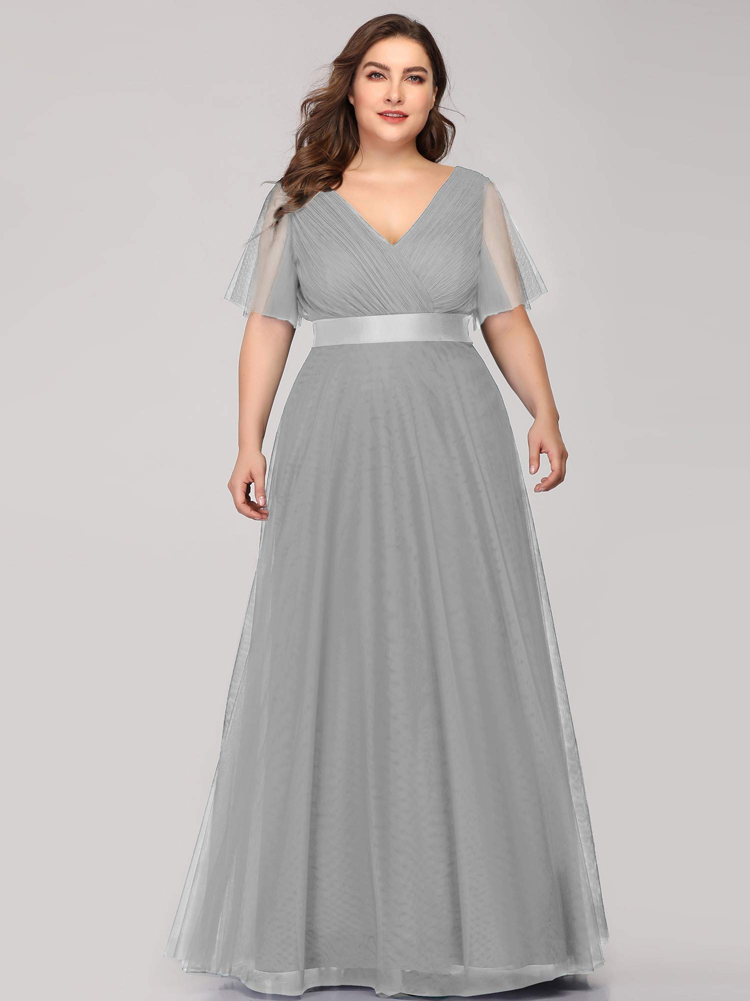 Ever-Pretty Women's Plus Size Evening Dress - Double V-Neck Empire Waist Front Wrap Gown for Special Occasions, Prom, Wedding Guest & Cocktail Party | Style 07962