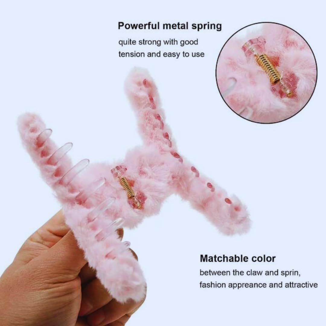**Large Hair Claw Clips for Women & Girls – Thick Hair Accessories, Cute & Colorful Fashion Clips with Faux Fur – Perfect for Updos, Ponytails & Everyday Styling**