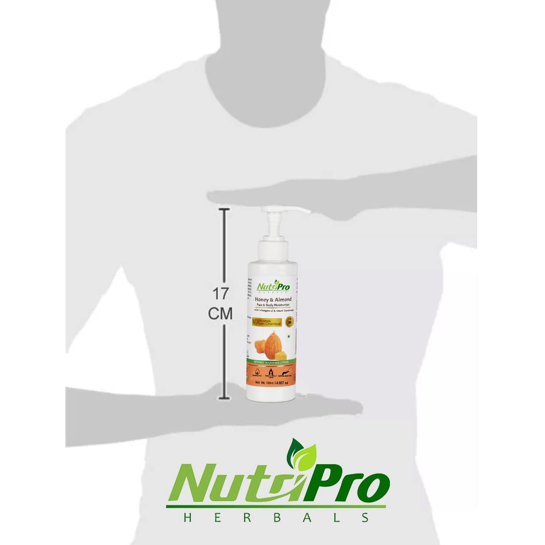 NutriPro Honey & Almond Face & Body Moisturizer with Wheat Germ Oil - Non-Sticky Hydrating Lotion for Women & Men | Paraben & Silicone Free | Deep Nourishing for Dry Skin | Perfect for Daily Use, After Shower & Night Care (120ml)