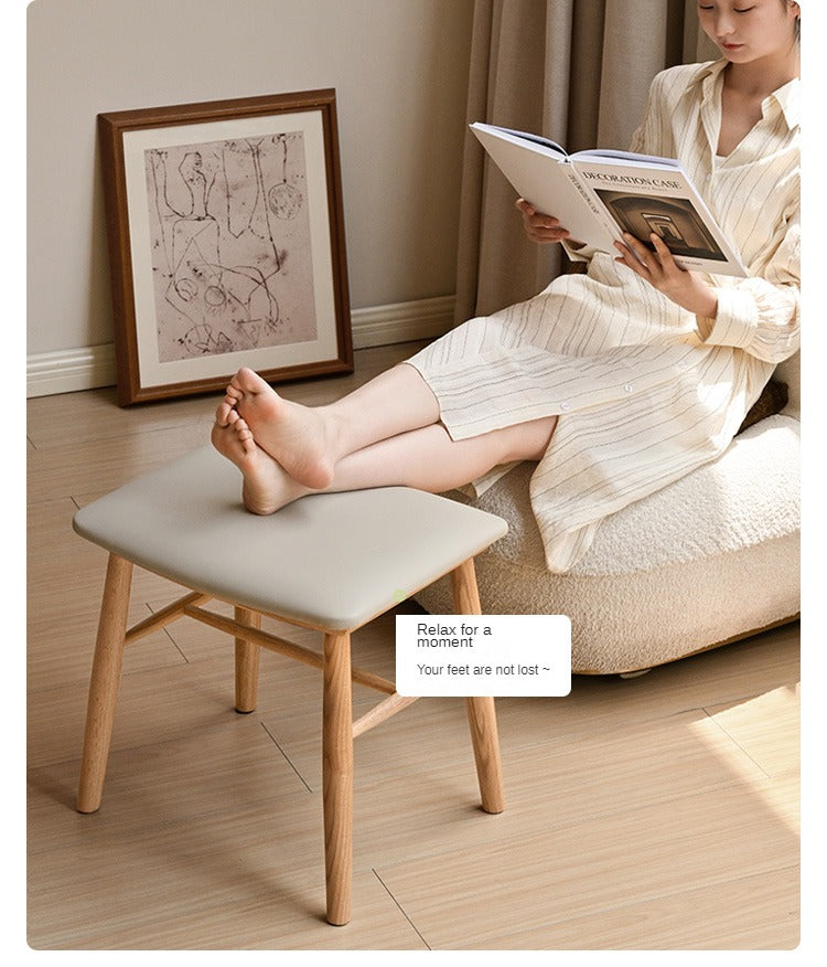 Solid Oak Wood Modern Dressing Stool - Elegant Vanity Seat with Storage for Bedroom & Bathroom | Perfect Makeup Stool, Shoe Bench & Home Decor