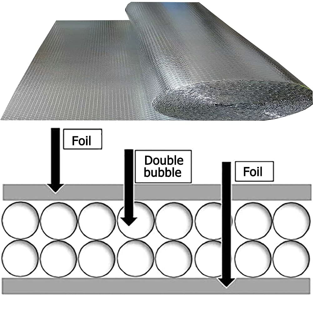 Reflective Bubble Foil Insulation - Waterproof Double Layer Radiant Barrier for Walls, Roofs, Floors, Attics & Garage Doors (2x3M/6x10ft) - Ideal for Home Insulation, HVAC Efficiency & Energy Savings