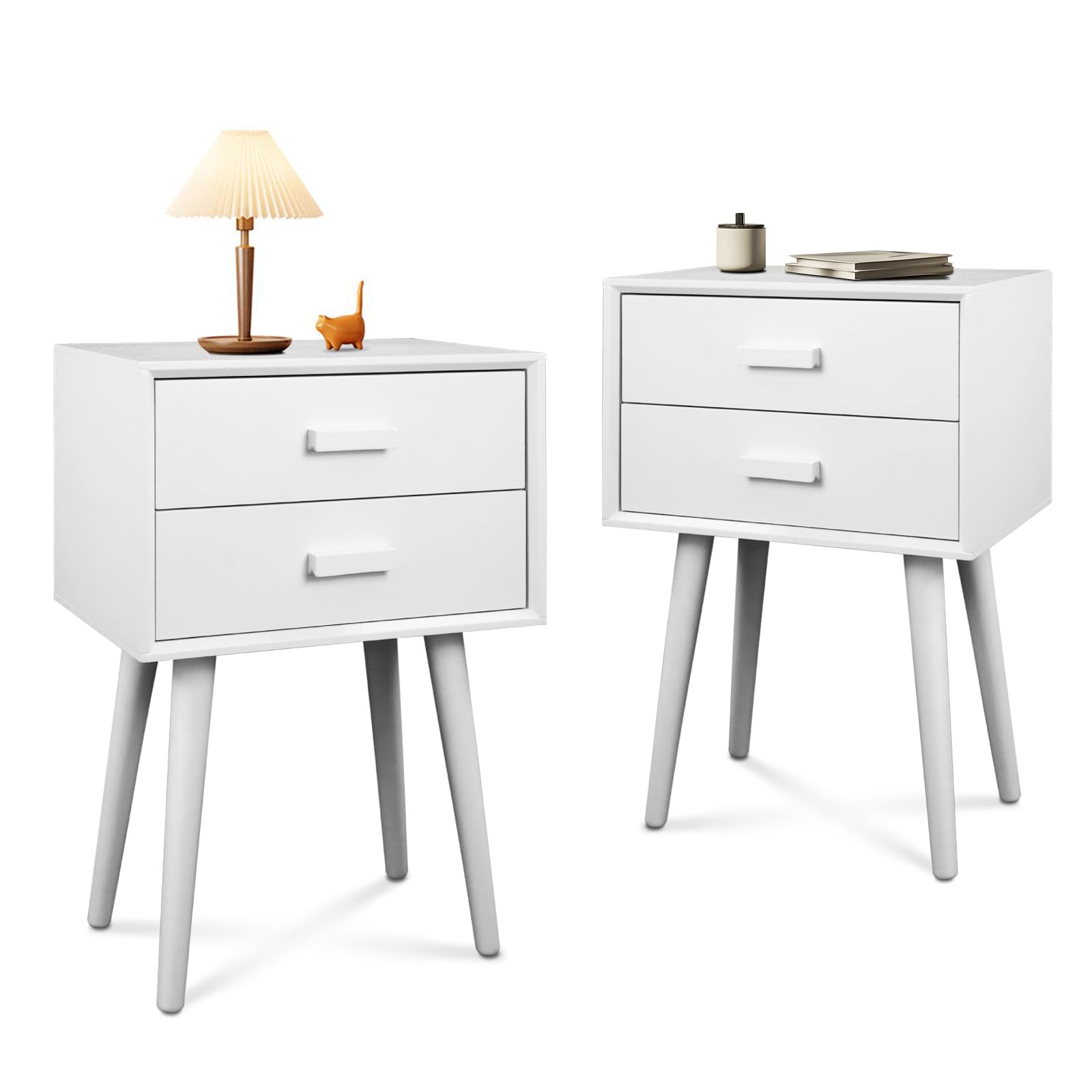 Urbanest Hartford Two Drawer Nightstand - Cream White Bedside Table for Small Spaces, Bedroom Furniture with Storage | Perfect for Apartments, Dorms & Guest Rooms