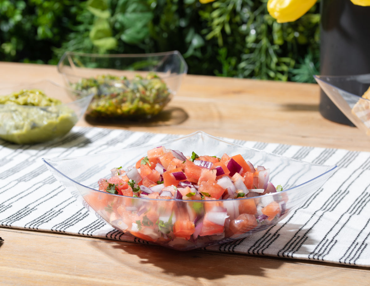 4-Pack Square Fancy Clear Serving Bowls - Elegant Glass Salad Bowls for Parties, Entertaining & Home Decor - Perfect for Fruit, Desserts, Snacks & Table Centerpieces