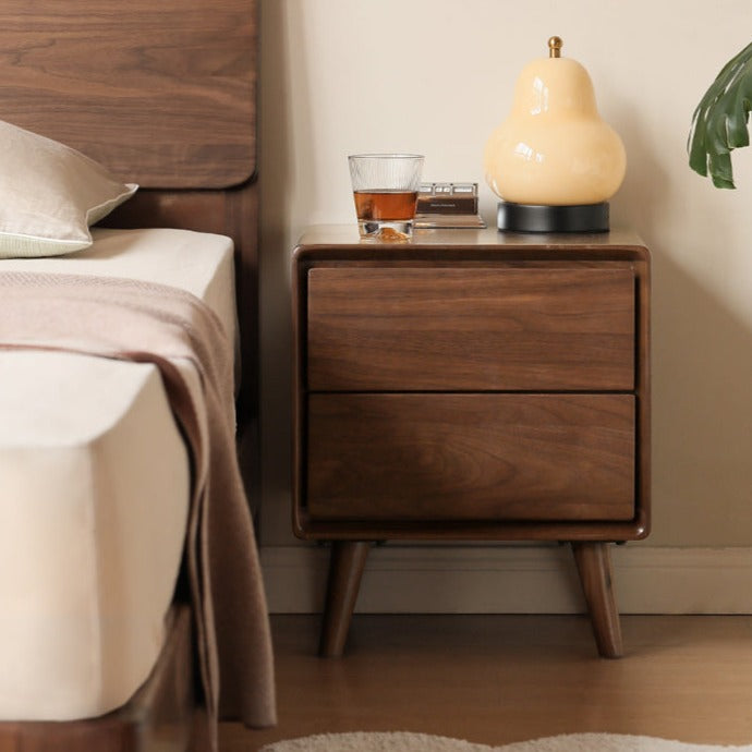 Solid Black Walnut Wood Classic Nightstand - Stylish Bedside Table for Bedroom, Living Room & Guest Room