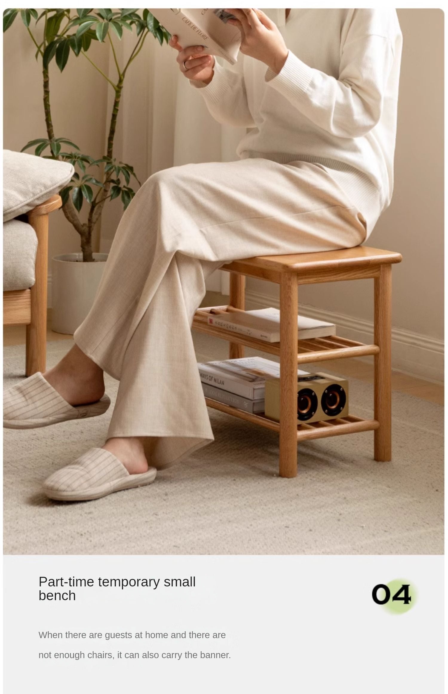 Solid Oak Wood Shoe Bench - Durable Entryway Stool for Putting On Shoes, Boots & Sneakers - Perfect for Hallway, Bedroom or Mudroom Organization