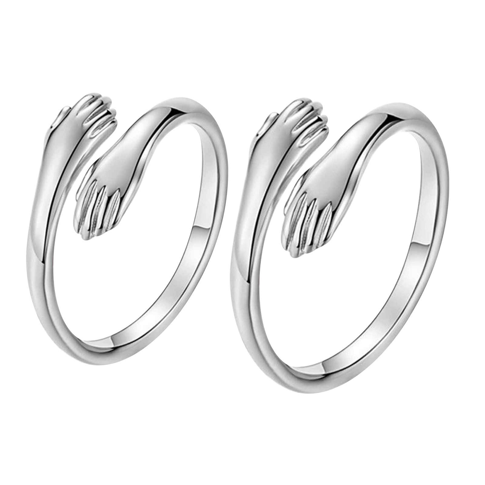 Elegant Silver Bridal Engagement & Wedding Ring Set for Women and Men - Adjustable Couple Rings for Stacking, Perfect for Proposals, Anniversaries, and Romantic Gifts (One Size)