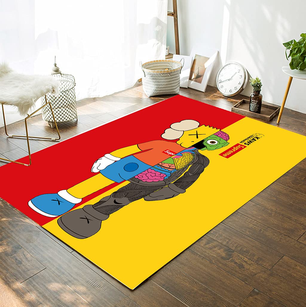 Soft Washable Cartoon Area Rug for Kids & Teens - Playroom, Bedroom Decor - 5x7 Feet Non-Slip Bath Mat, Doormat, Runner - Red Yellow Pattern (Home, Garage, Porch Use)
