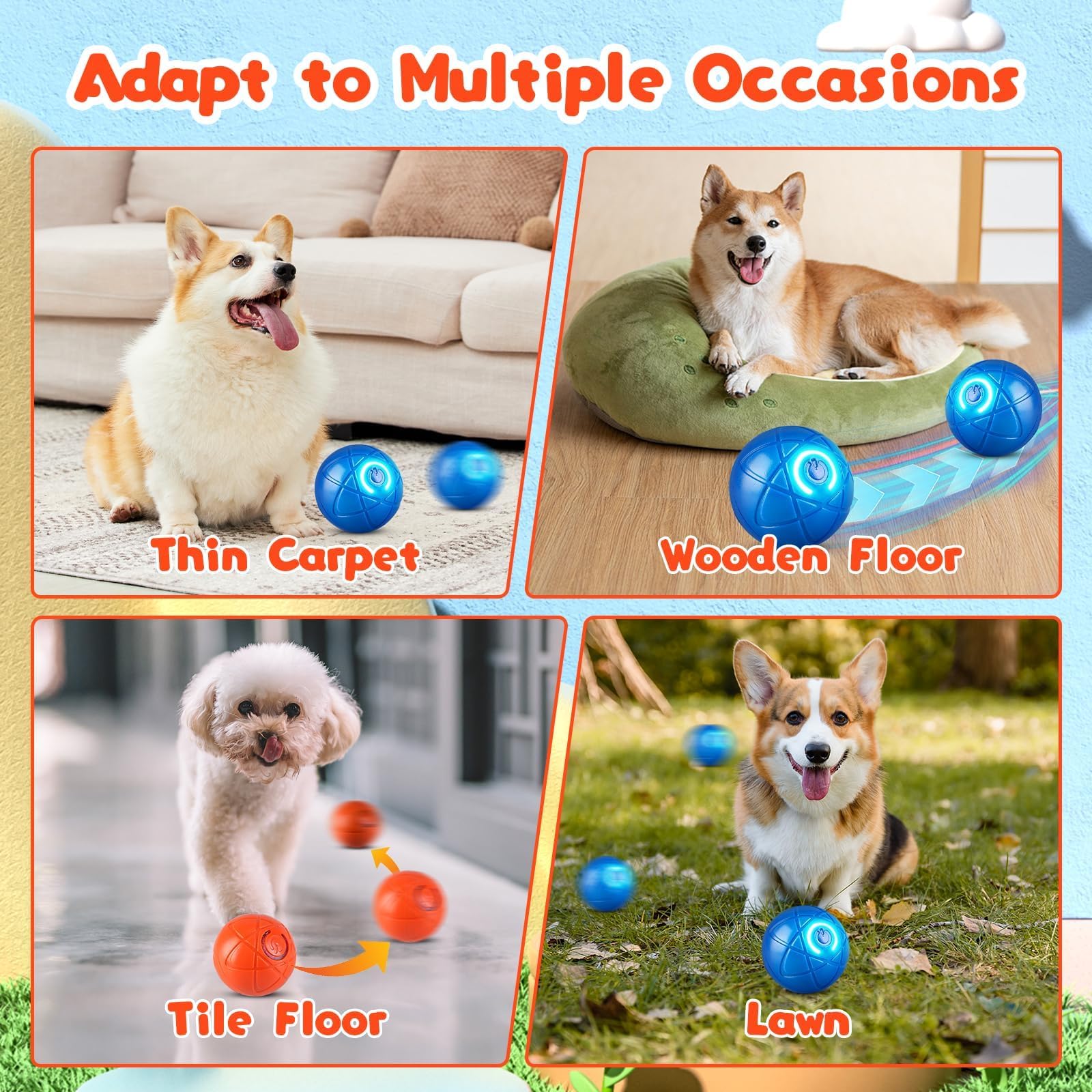 2PCS Vibrating Dog Ball Toy - Blue & Orange Automatic Moving Shaky Ball for Dogs - Interactive Pet Toy for Indoor & Outdoor Play, Training & Exercise