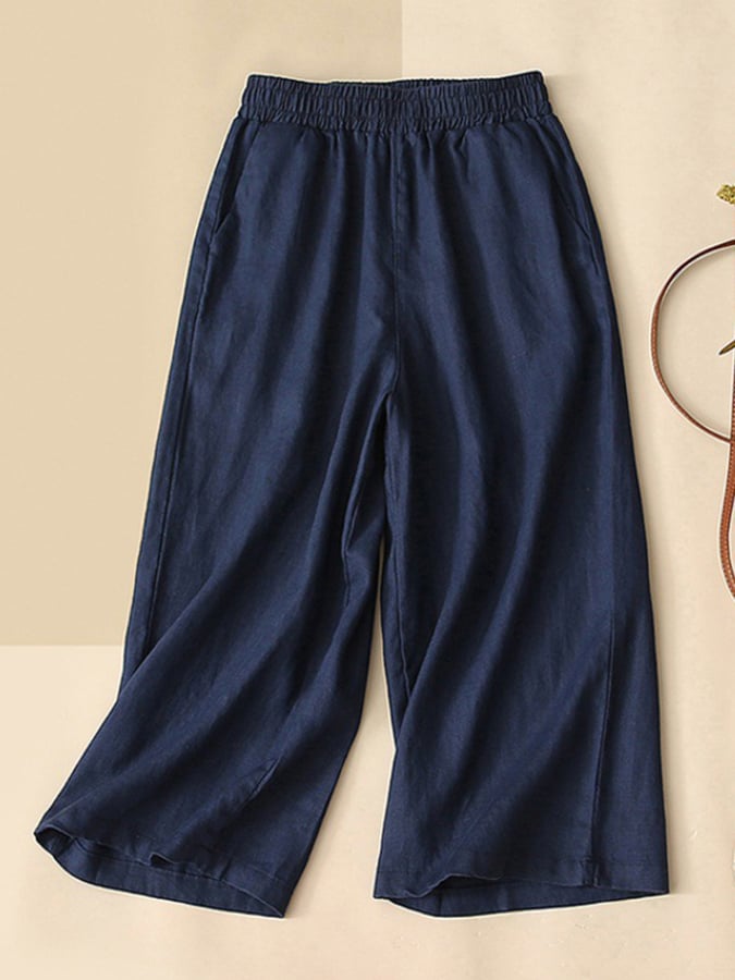 Lovevop Women's High Waisted Cotton Wide Leg Capri Pants - Soft Loose Fit Casual Summer Trousers for Work, Travel & Everyday Wear