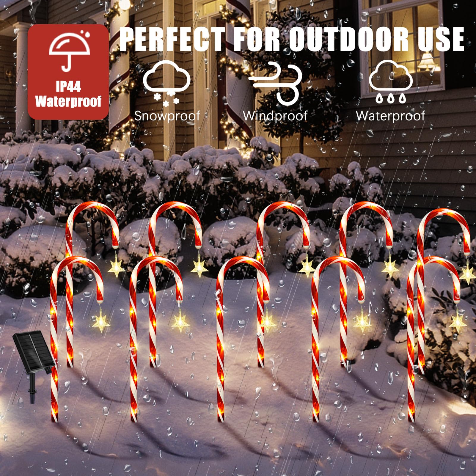 10Pcs Solar Christmas Candy Cane Lights with Hanging Star - 21