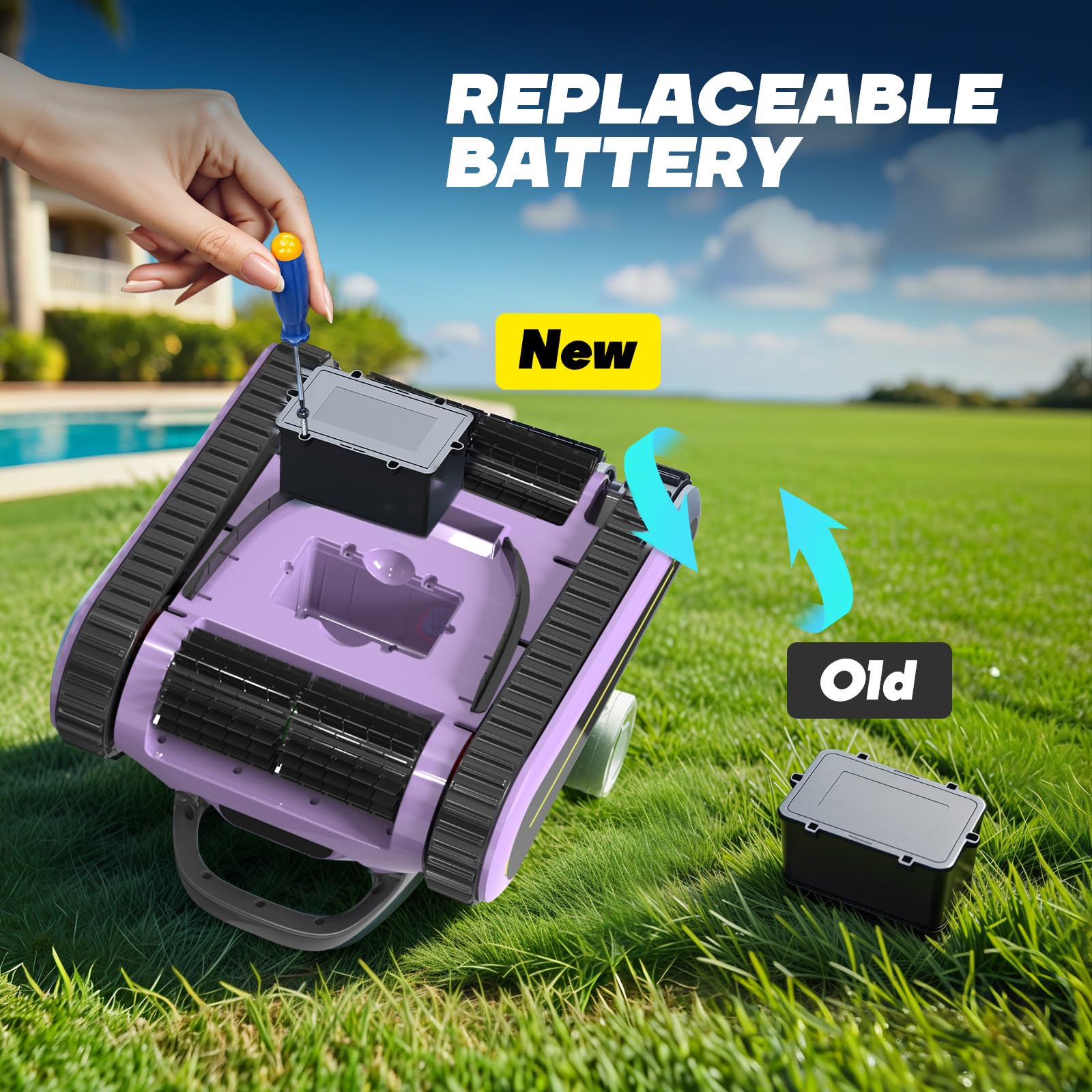 2024 Upgraded Cordless Robotic Pool Cleaner - Powerful Motor, 2.5H Runtime, Wall Climbing & Smart Navigation for Above Ground & In-Ground Pools (Purple Black) | Automatic Pool Maintenance for Sparkling Clean Water All Season