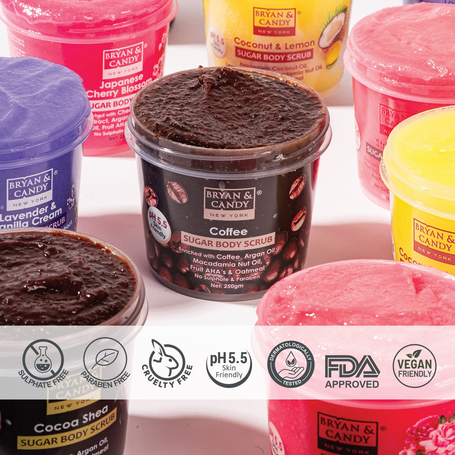 Bryan & Candy Coffee Sugar Body Scrub PH 5.5 - Exfoliating & Tan Removal for Women & Men | Enriched with Coffee, Macadamia & Argan Oil | Deep Cleansing for Neck, Knees, Elbows & Arms | 250g | Perfect for Post-Workout, Pre-Tanning & Spa Day Skincare Routine