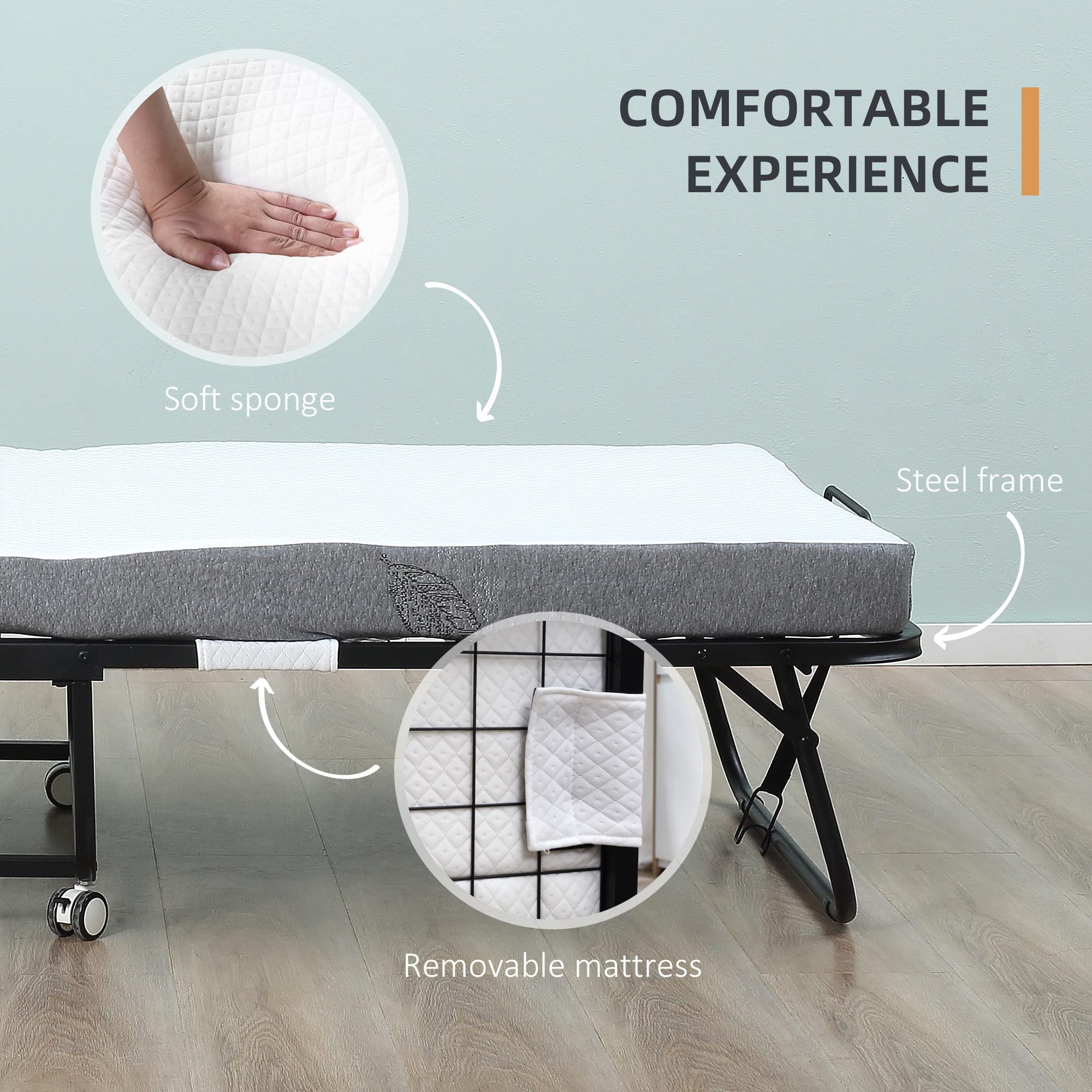 HOMCOM Rollaway Bed with 4