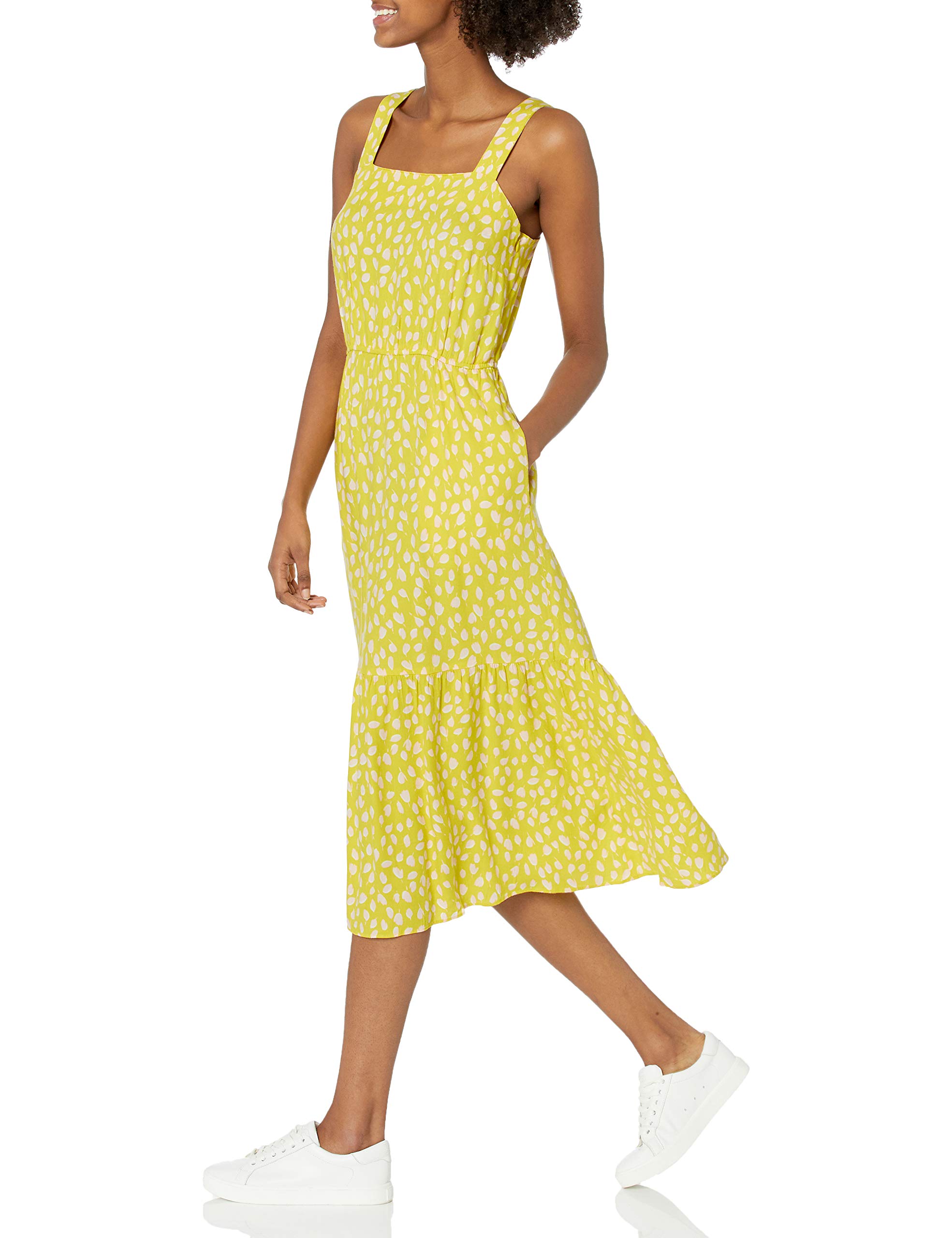 Amazon Essentials Women's Fluid Twill Tiered Midi Summer Dress - Flowy Casual Sundress for Beach, Vacation & Everyday Wear | Lightweight Breathable Fabric