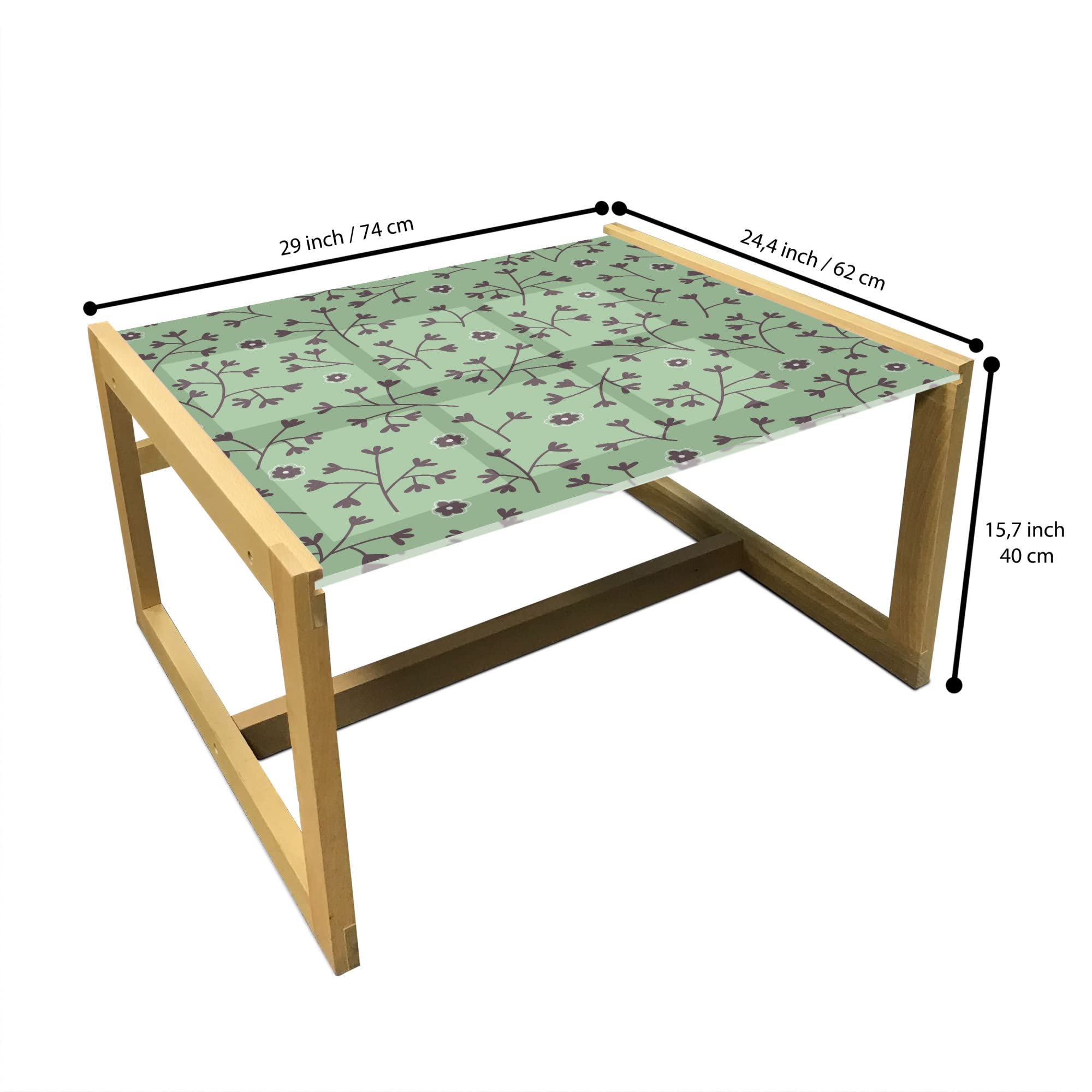 Ambesonne Floral Coffee Table - Peacock Green, Wooden Frame for Office & Dorm Decor