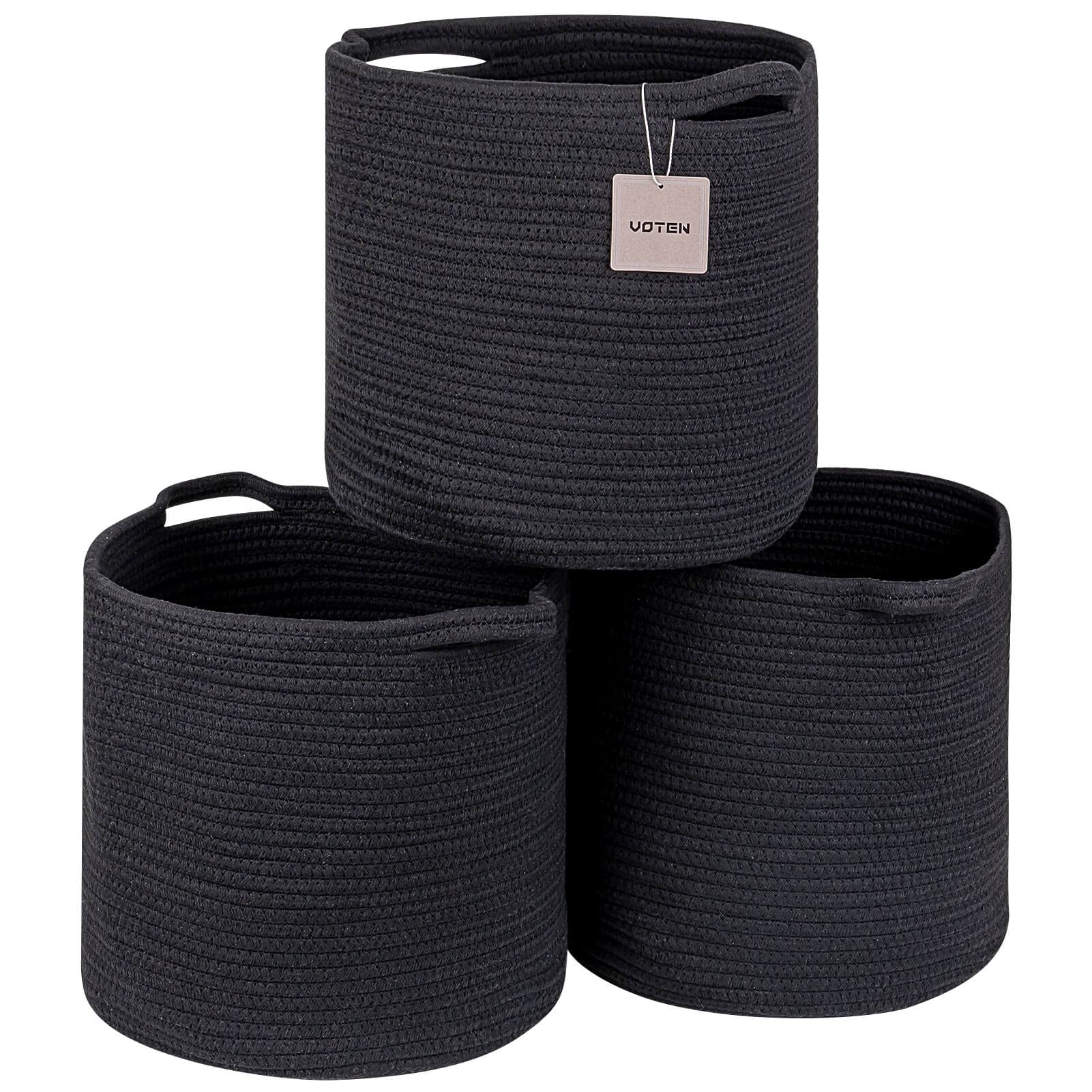 Black Cube Storage Baskets 3-Pack - 13x13 Inch Woven Bins for Closet, Shelves & Home Organization - Perfect for Bedroom, Nursery, and Office Storage Solutions