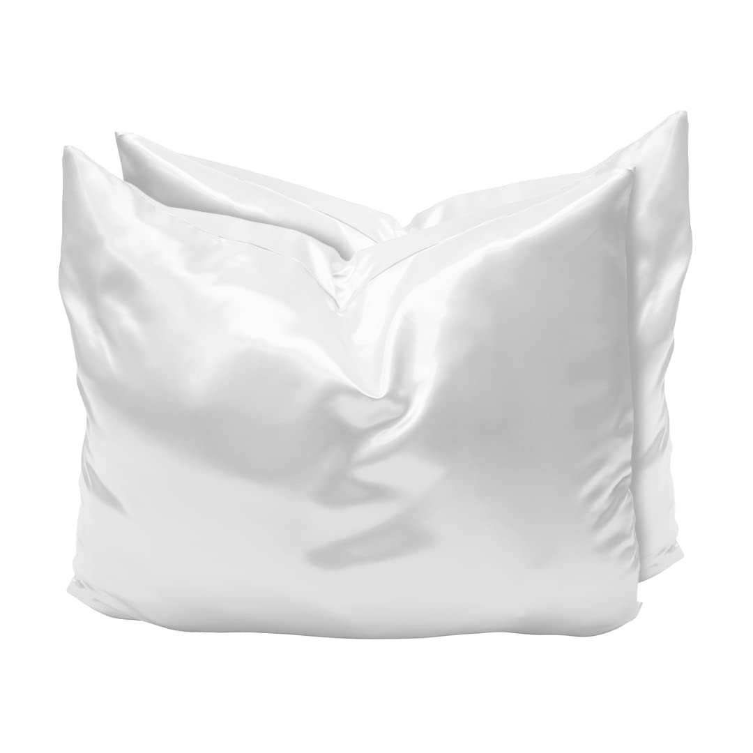 Premium Satin Pillowcase Set of 2 with Hidden Zipper - Standard & Queen Size (20x26/20x30 inches) - Soft White Luxury Pillow Cover for Hair & Skin Care - Perfect for Bedroom, Hotel, Travel & Gift Giving
