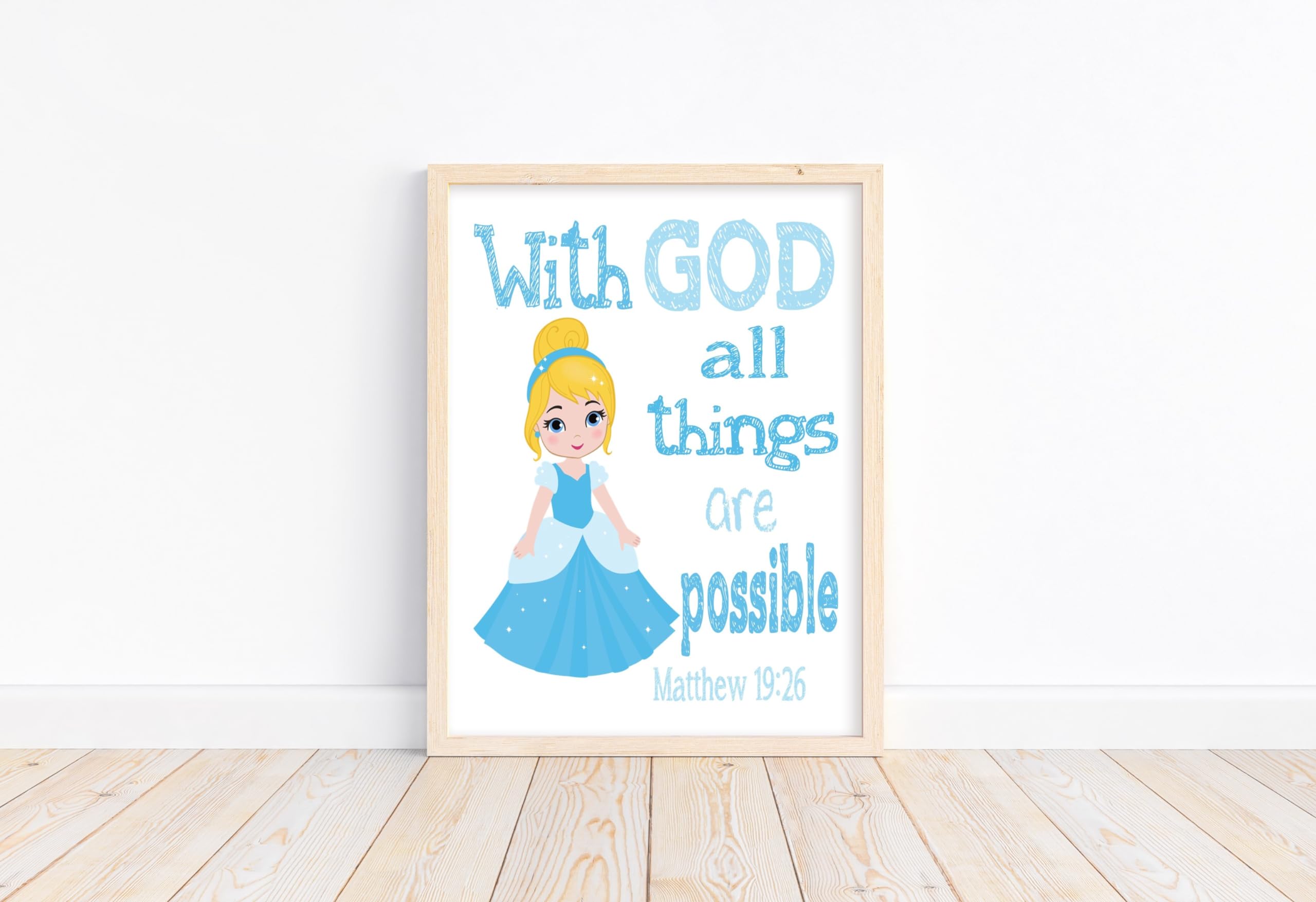 Cinderella Princess Christian Nursery Decor - Matthew 19:26 Print for Baby Room