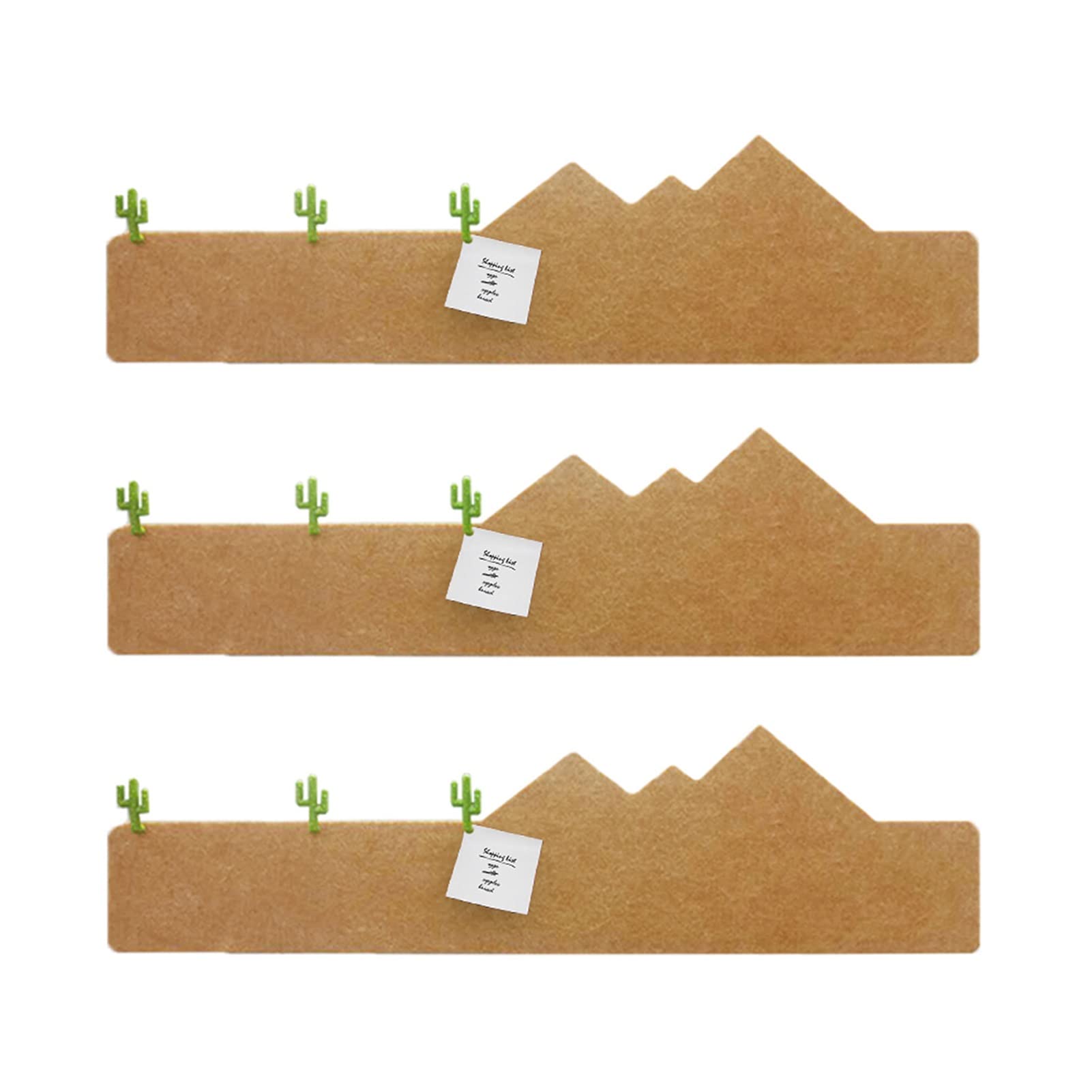 3 Pack Self-Adhesive Felt Bulletin Board Strips with Cactus Push Pins - Brown Wall Decor for Hanging Notes, Photos, Keys & Calendars - Perfect for Home Office, Dorm Room & Classroom Organization
