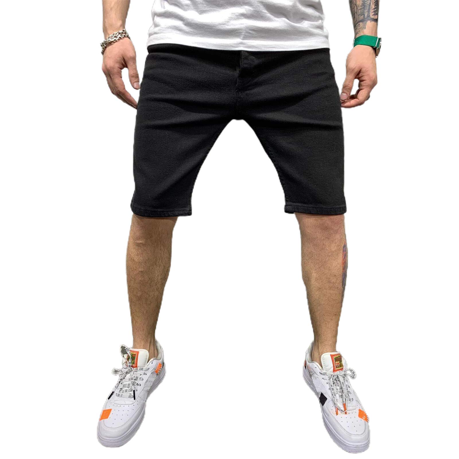 Lookwoild Men's Ripped Denim Shorts - Distressed Summer Short Pants with Holes | Straight Leg Comfort Fit for Casual Wear, Beach, and Outdoor Activities