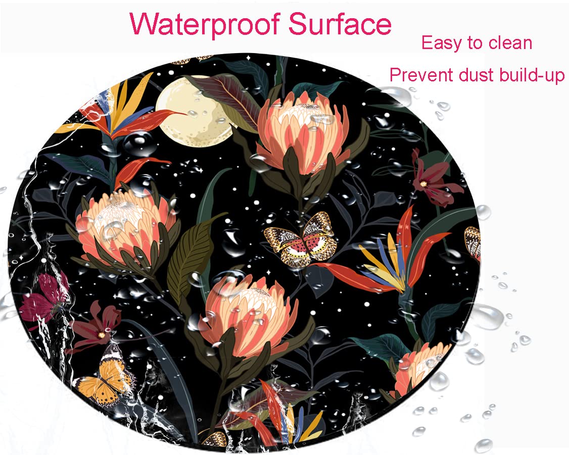Round Floral Butterfly Mouse Pad - Non-Slip Rubber Base, Waterproof Office Computer Mouse Mat for Women | Cute Desk Accessory for Work & Gaming