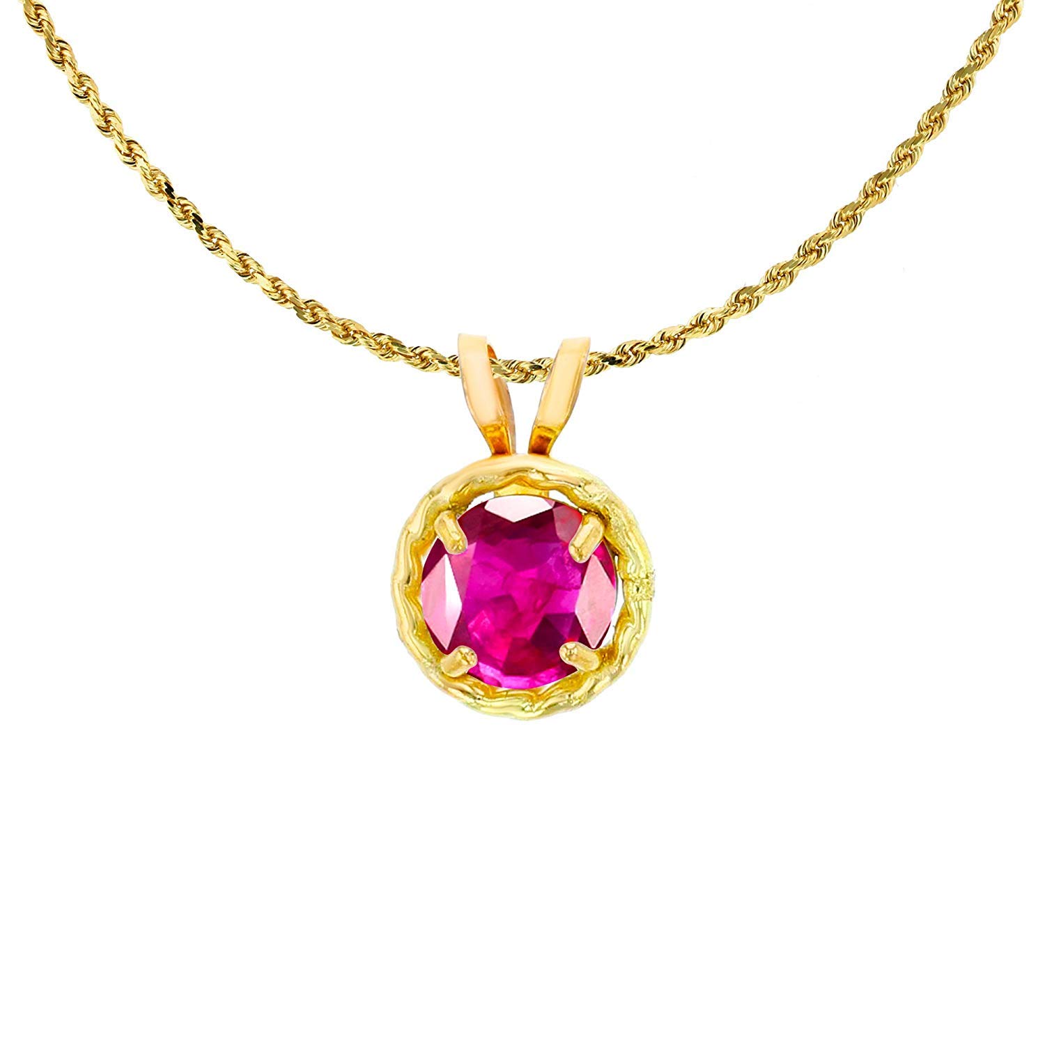 14K Yellow Gold 5mm Round Genuine/Created Birthstone Rabbit Ear Pendant with 18