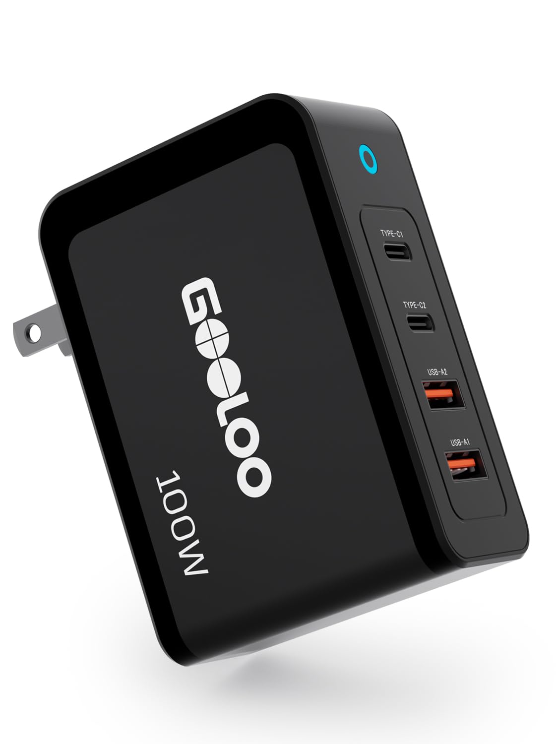 Gooloo 100W USB C Charger Block, 4-Port Fast Wall Charger for MacBook Pro/Air, iPad, iPhone, Samsung Galaxy - Compact Foldable Design - SuperSafe Power Adapter for Gooloo GT4000S/GT3000 Jump Starters - Perfect for Travel, Office & Home Charging Station
