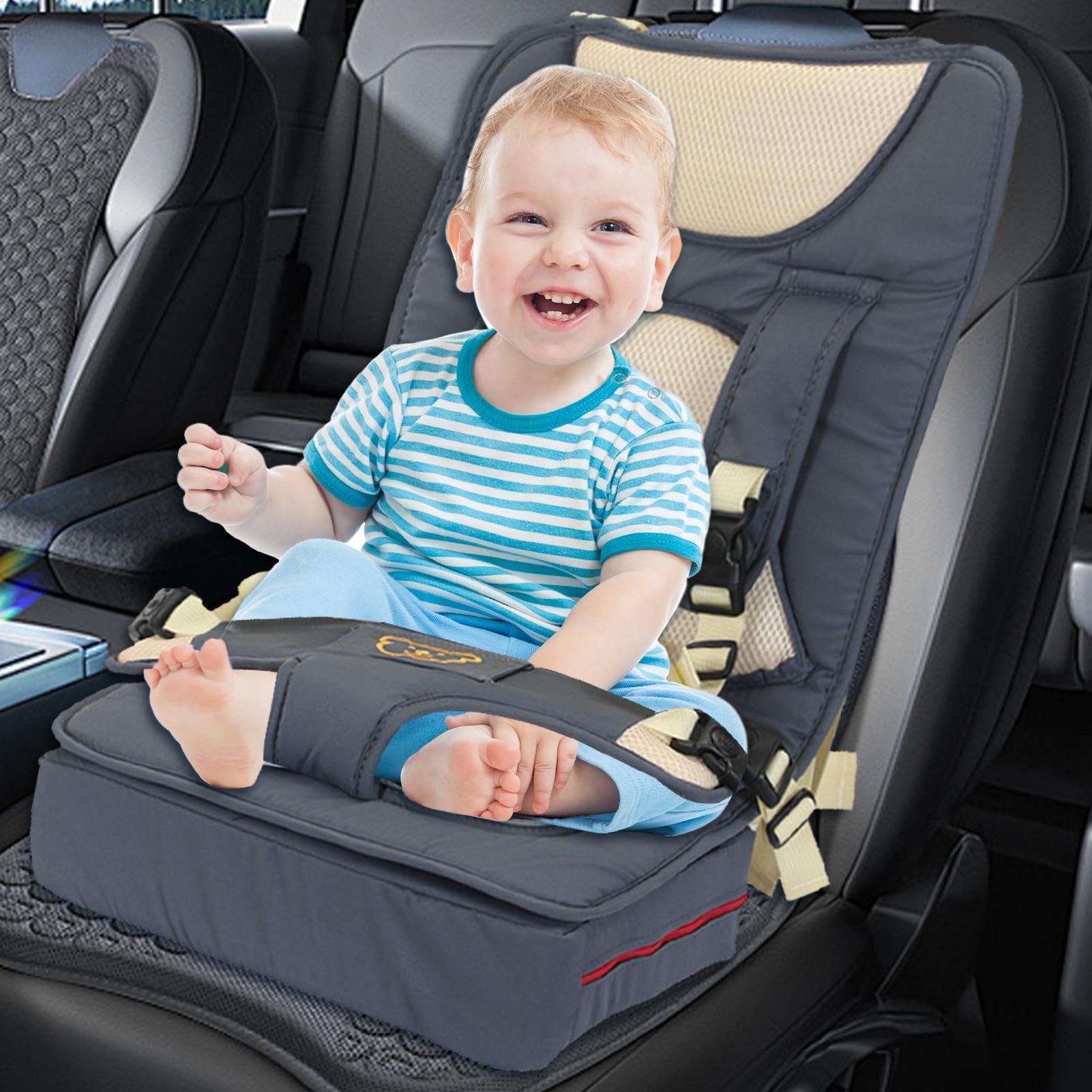 Safe & Adjustable Kids Car Seat with Fixed Belt Design - Portable Booster Seat Cushion for Extra Legroom - Perfect for Travel, Shopping Carts & Long Car Rides