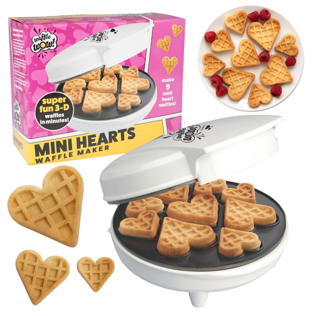 Mini Hearts Waffle Maker - Electric Nonstick Waffle Iron for 9 Heart-Shaped Waffles or Pancakes - Perfect Breakfast Treat for Kids & Adults - Includes Recipe Book - Great for Valentine's Day, Family Brunch, and Romantic Breakfast in Bed
