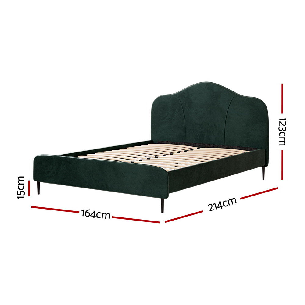Luxury Daintree Queen Velvet Bed Frame in Dark Green - Elegant Upholstered Platform Bed for Master Bedroom Decor