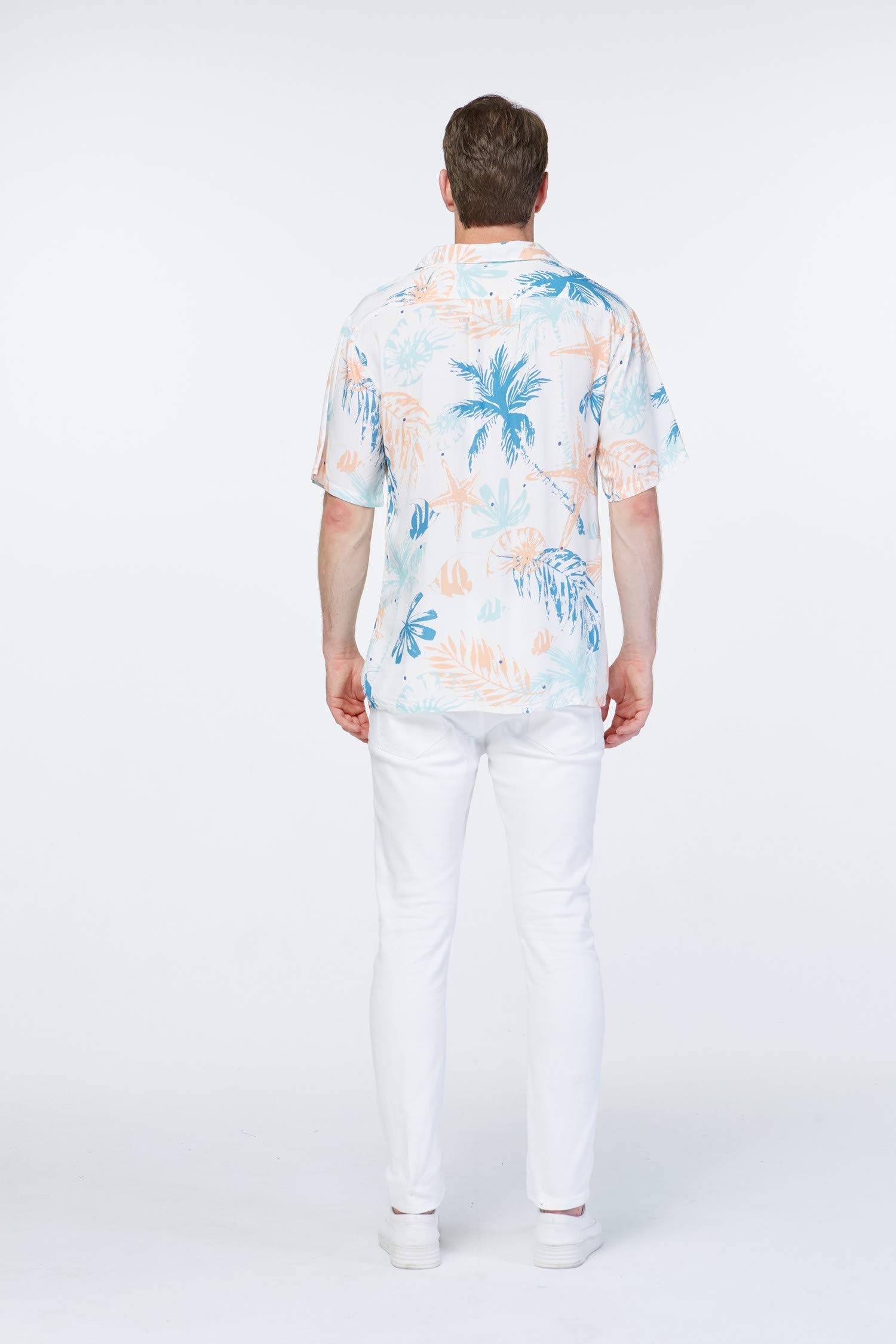 Stylish Matching Couple Hawaiian Luau Shirts & Tank Tops - Sandy Beach White for Beach Vacations & Summer Parties