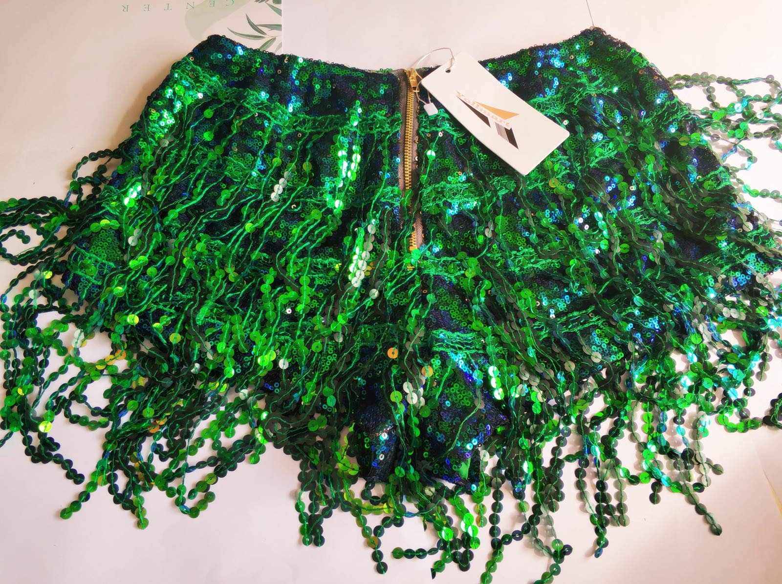 Yollmart Women's Sparkly Sequins Tassel Skirts - Party Shorts for Booty Dance, Music Festivals & Night Out - Perfect for Clubwear, Rave Outfits & Dance Performances