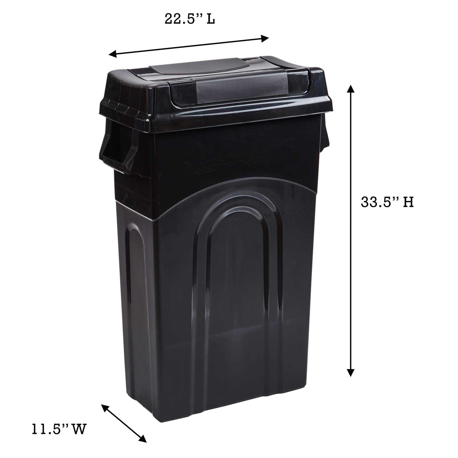 United Solutions 23 Gallon Highboy Slim Waste Container with Swing Lid - Space Saving Trash Can, Easy Bag Removal & Handles for Easy Carrying - Indoor/Outdoor Use for Kitchen, Office, Garage - Black (1-Pack)