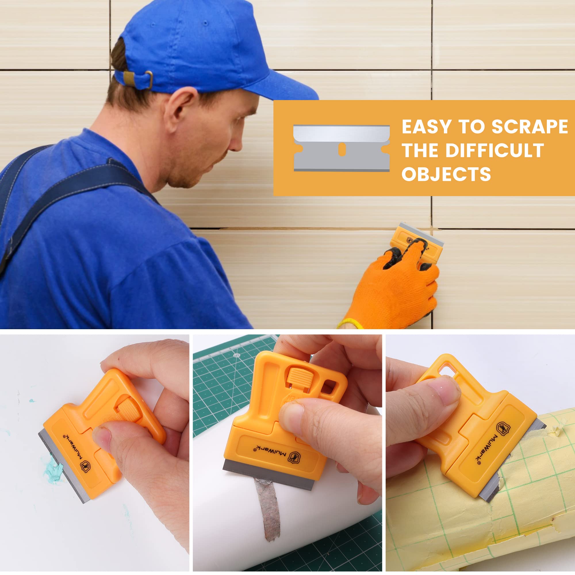 MulWark 8-Pack Razor Blade Scraper Tool Set with 5 Plastic & 5 Metal Blades - Paint Remover, Window Cleaner, Glass Scraper, Oven Cleaner - Perfect for Home Improvement, DIY Projects, Car Detailing & Surface Cleaning
