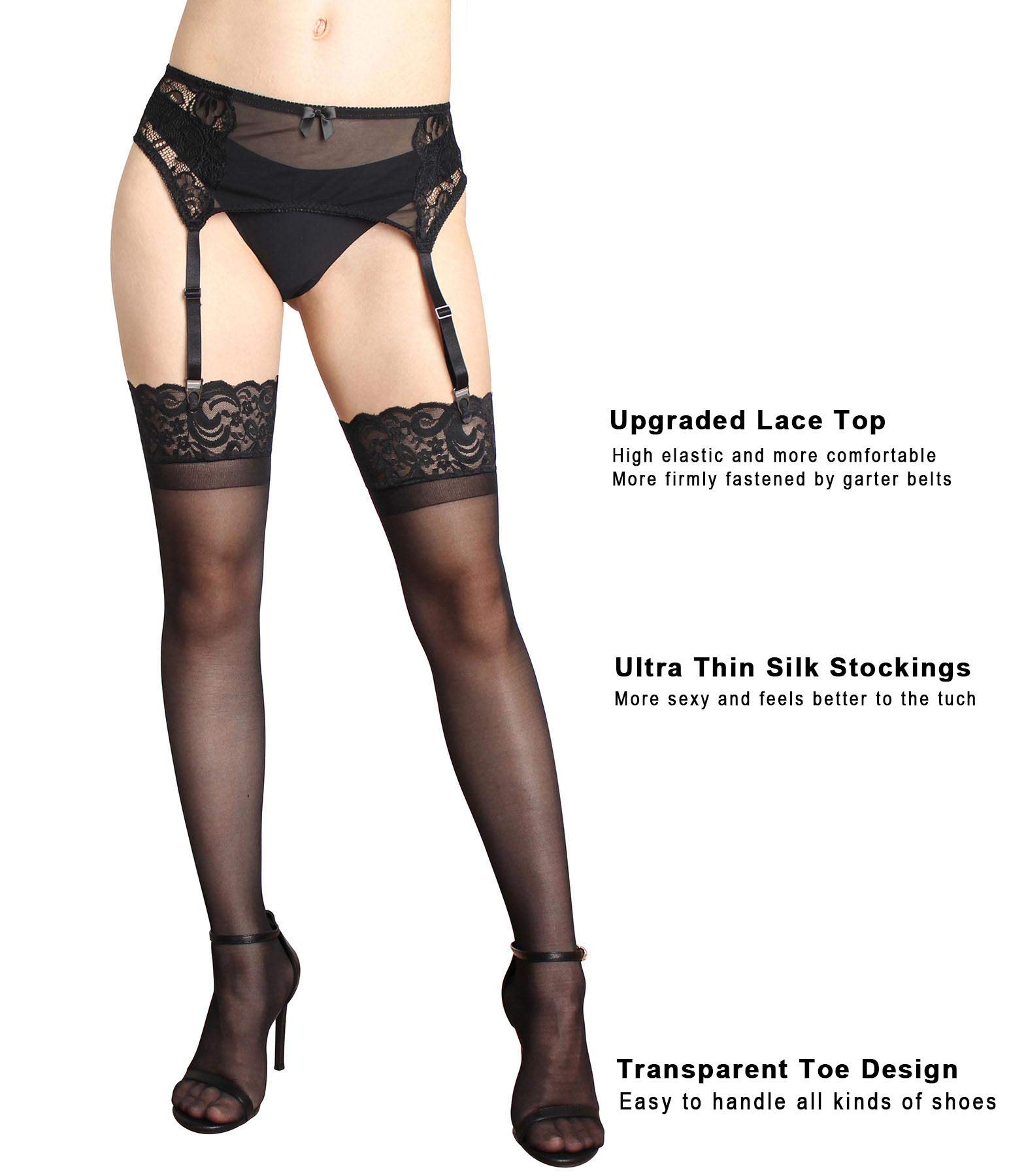 GARGALA Plus Size Sheer Thigh High Stockings for Women - Sexy Lace Top Garter Belt Lingerie Set | Perfect for Date Night, Boudoir Photography & Special Occasions