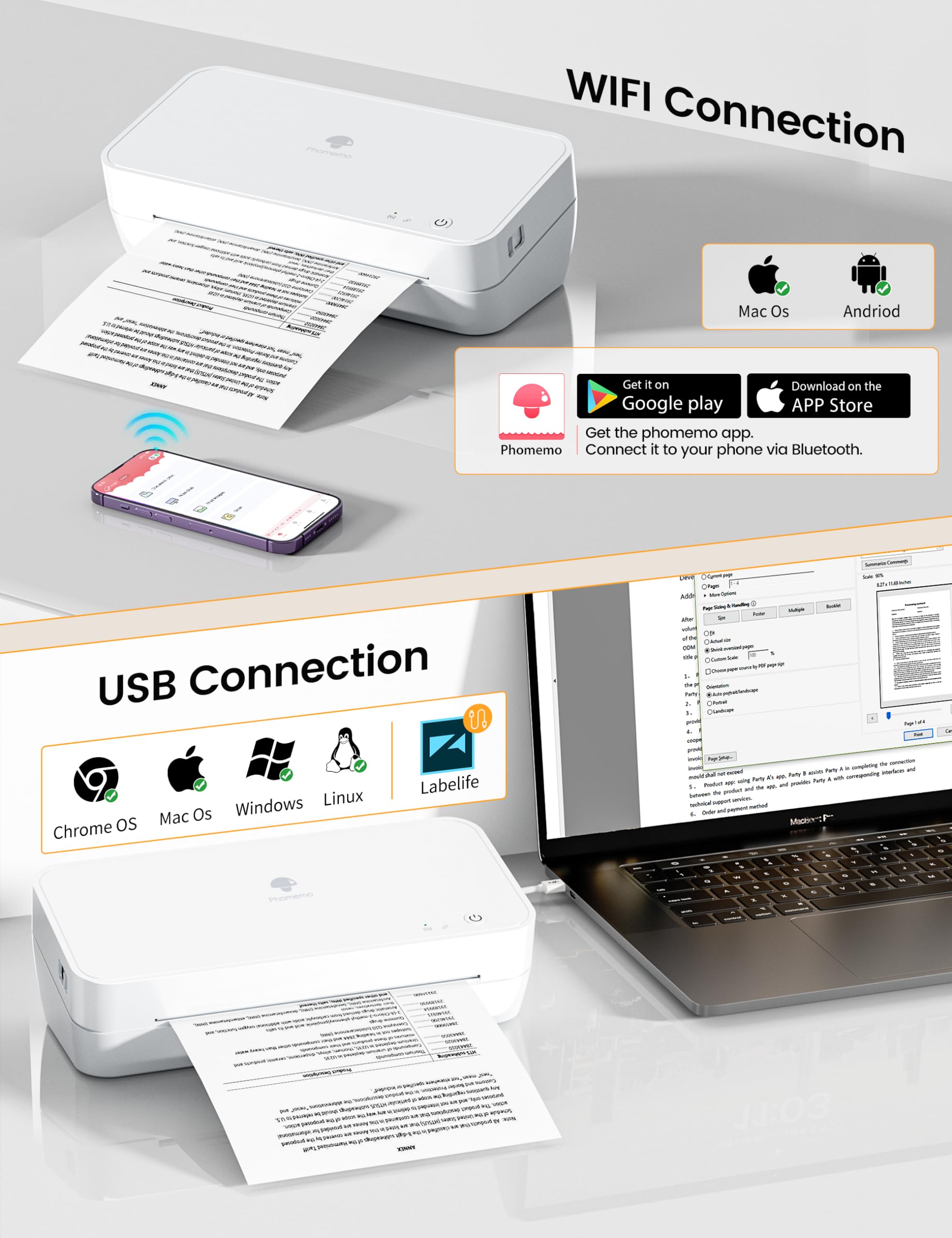 Phomemo S821 Wireless Thermal Printer - Inkless, Compact WiFi Printer for 8.5