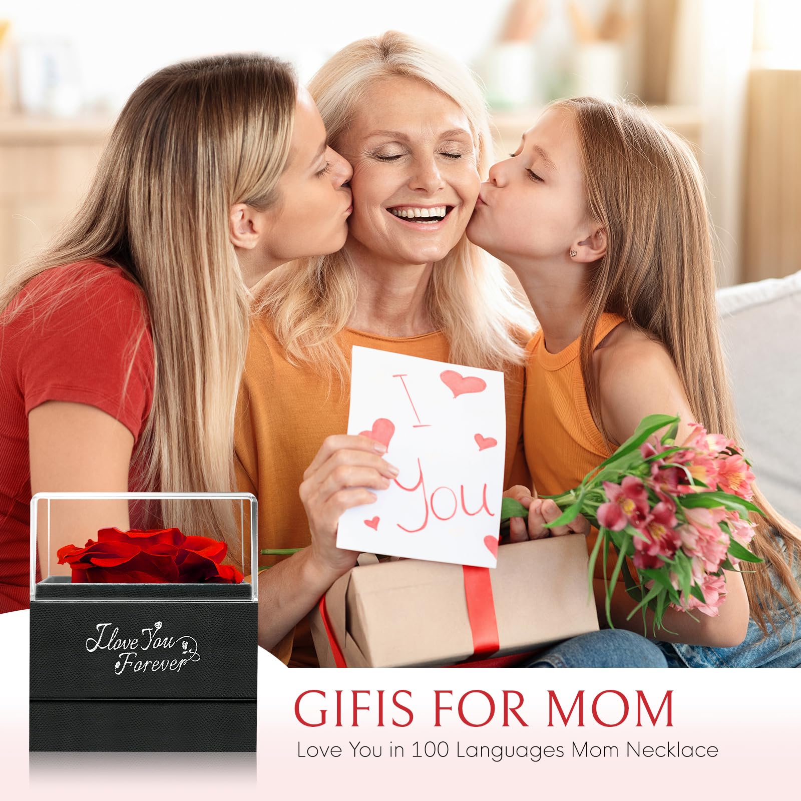 WILDLOVE Preserved Real Rose with 'I Love You' Necklace - Romantic Valentine's Day Gifts for Her, Wife, Girlfriend or Mom | Anniversary & Birthday Present for Women | Perfect for Date Nights, Proposals & Special Occasions