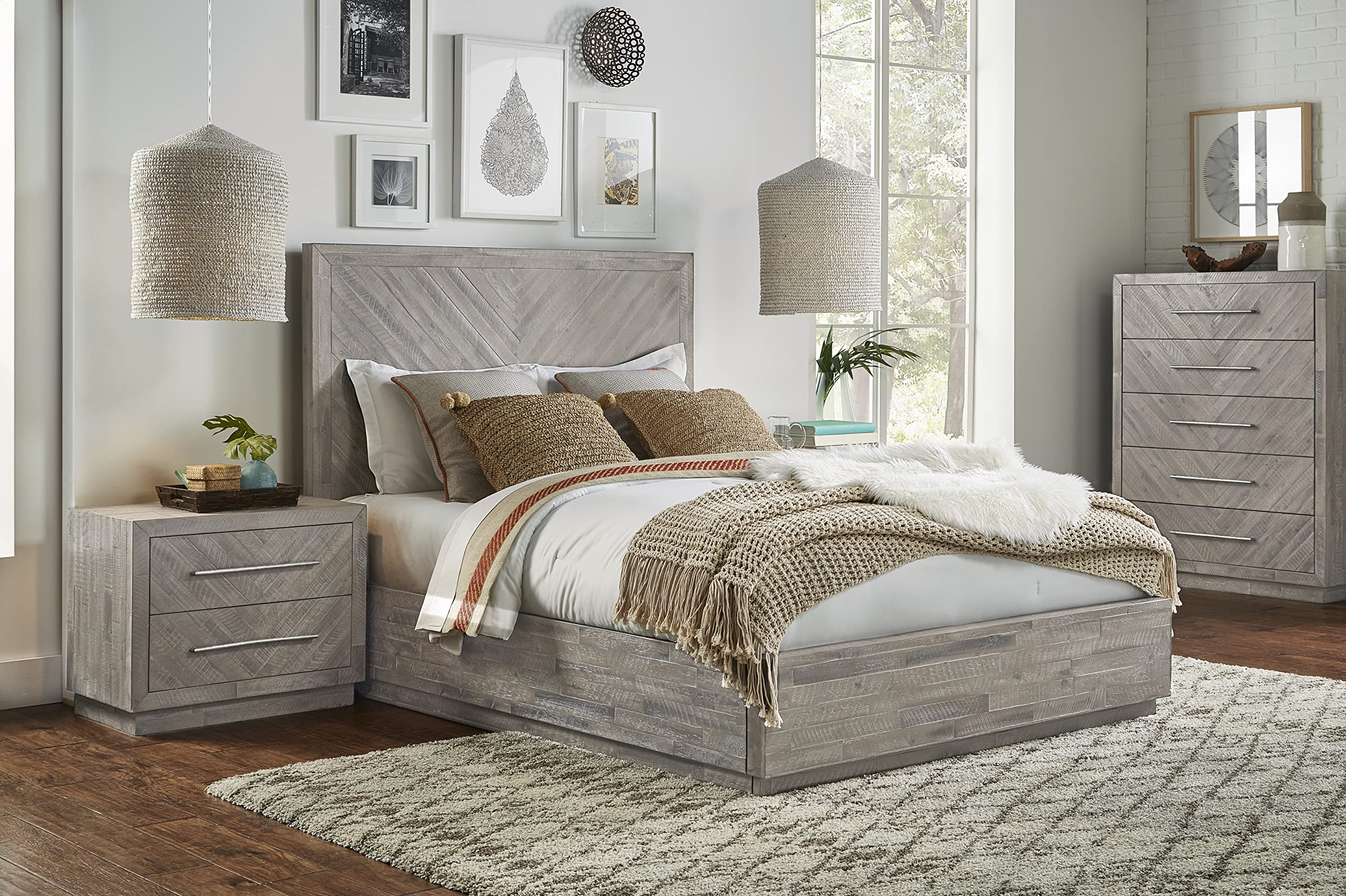 Modus Furniture Solid Wood Queen Size Platform Bed - Rustic Latte Finish for Alexandra Collection | Perfect for Modern Farmhouse & Rustic Bedroom Decor