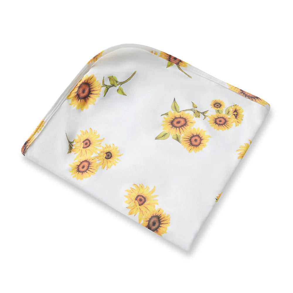 Snuggle Hunny Baby Jersey Wrap & Topknot Set - Soft Sunflower Print for Newborns & Infants - Perfect for Photo Shoots, Baby Showers & Nursery Decor