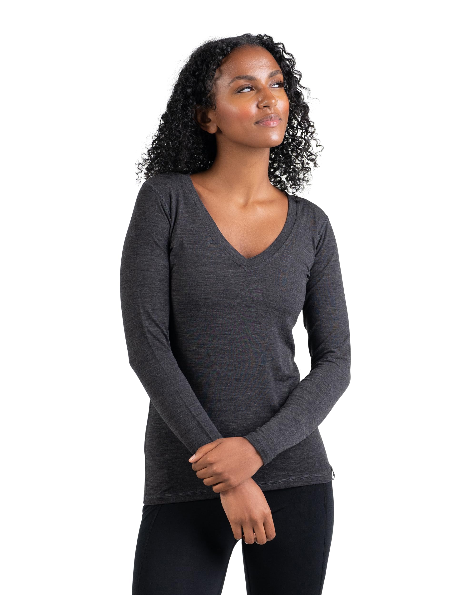 Women's Merino Wool Long Sleeve V-Neck Shirt - Ultralight Moisture Wicking Thermal Base Layer for Hiking, Yoga, Travel & Outdoor Activities | Odor Resistant & Breathable Winter Top for Workouts, Cold Weather Layering & Everyday Wear