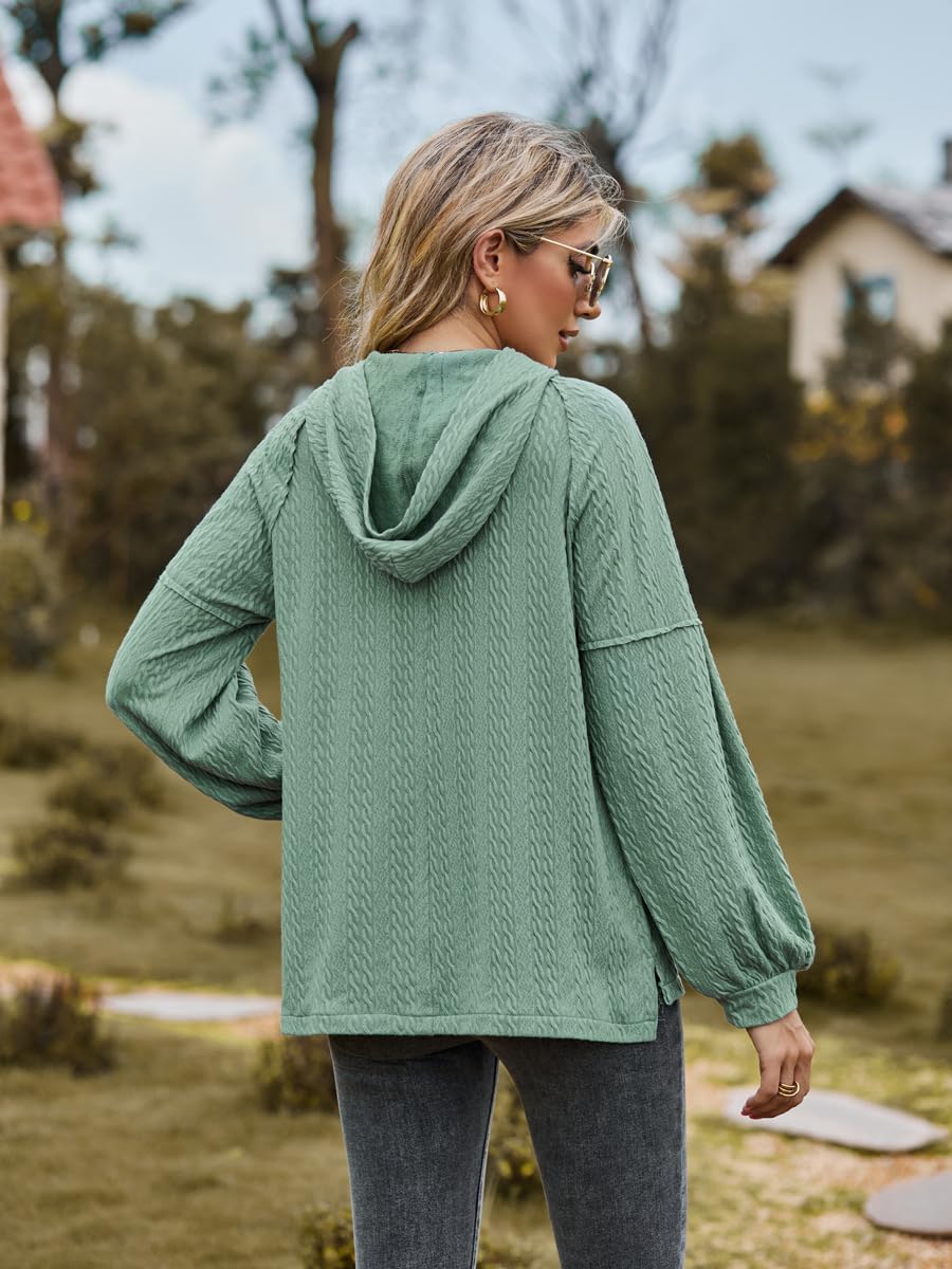 Women's Oversized Hooded Sweatshirt - Casual Long Sleeve Button Down Collar Pullover Top with Pockets | Cozy Knit Fashion for Lounge, Travel & Streetwear Outfits