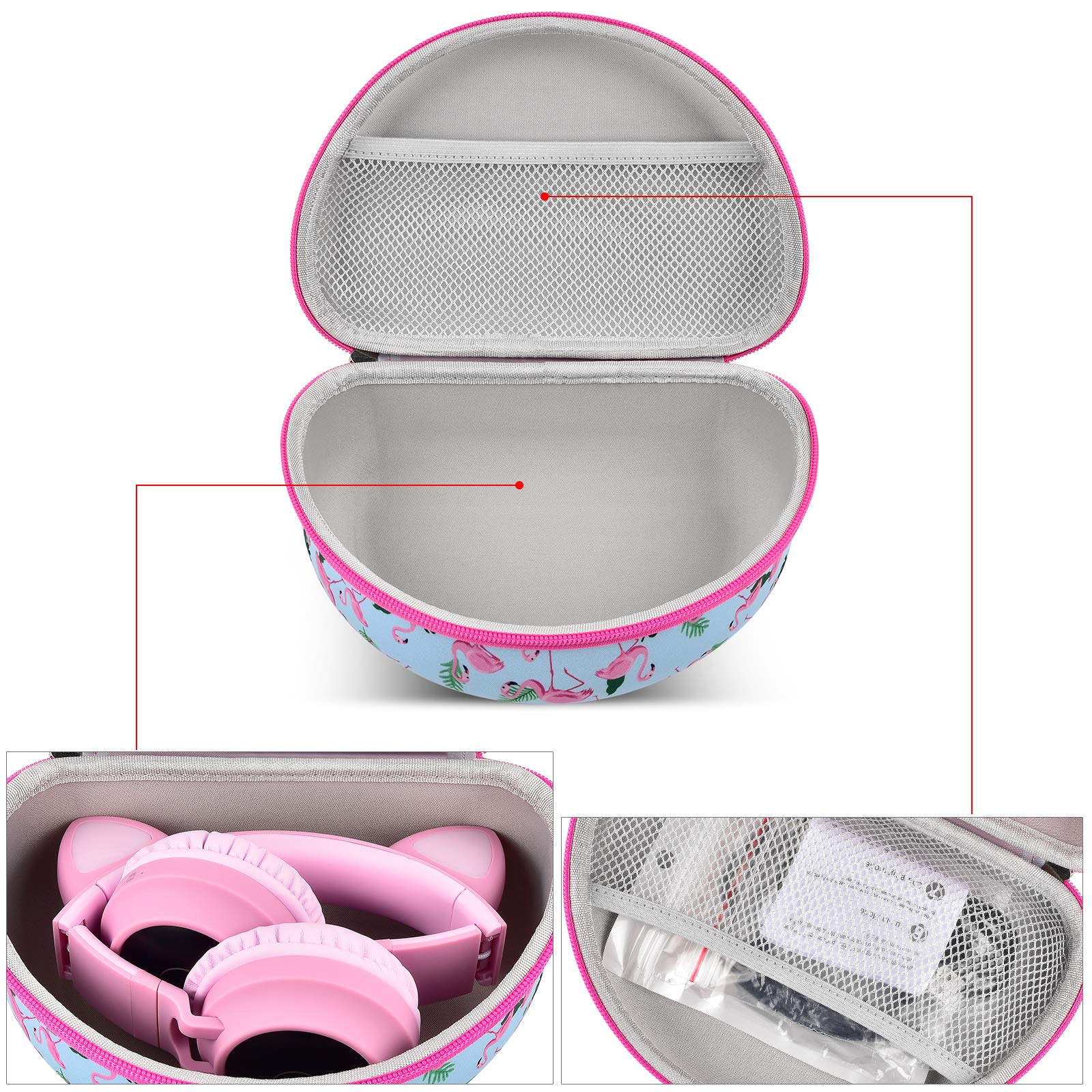 Riwbox CT-7 Pink Cat Ear Wireless Bluetooth Headphones Case - Compatible with iClever, ONITOO, TCJJ, Picun & FosPower Over-Ear Headphones - Protective Storage Box for Kids & Teens - Perfect for School, Travel & Gaming Accessories