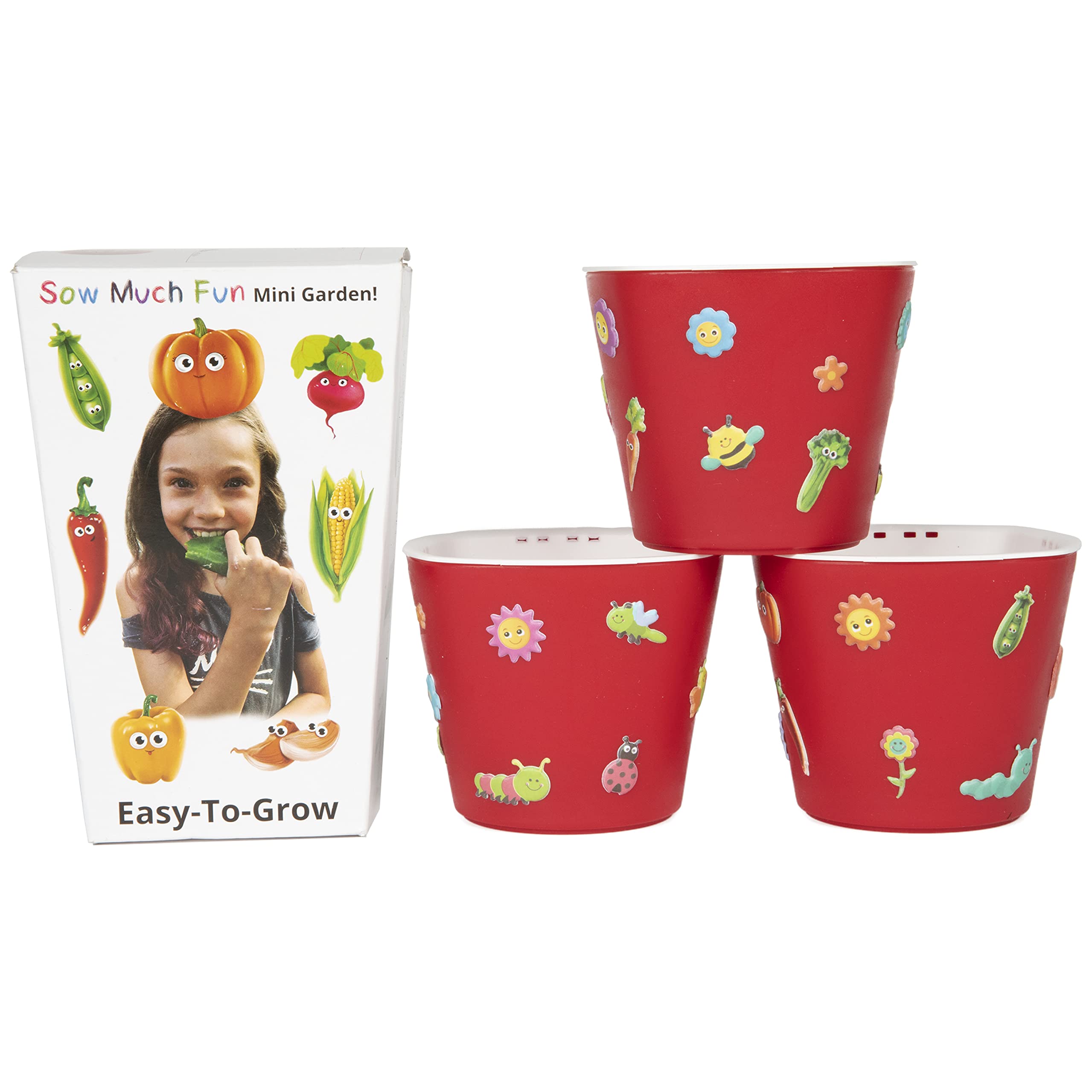 Kids Vegetable Planting Kit - Window Garden Sow Much Fun Seed Starter with 3 Self-Watering Planters, Soil, Cherry Tomato Seeds & Puffy Stickers | Easy No-Mess Gardening for Children | Perfect for Indoor Classroom Projects & Home Science Experiments
